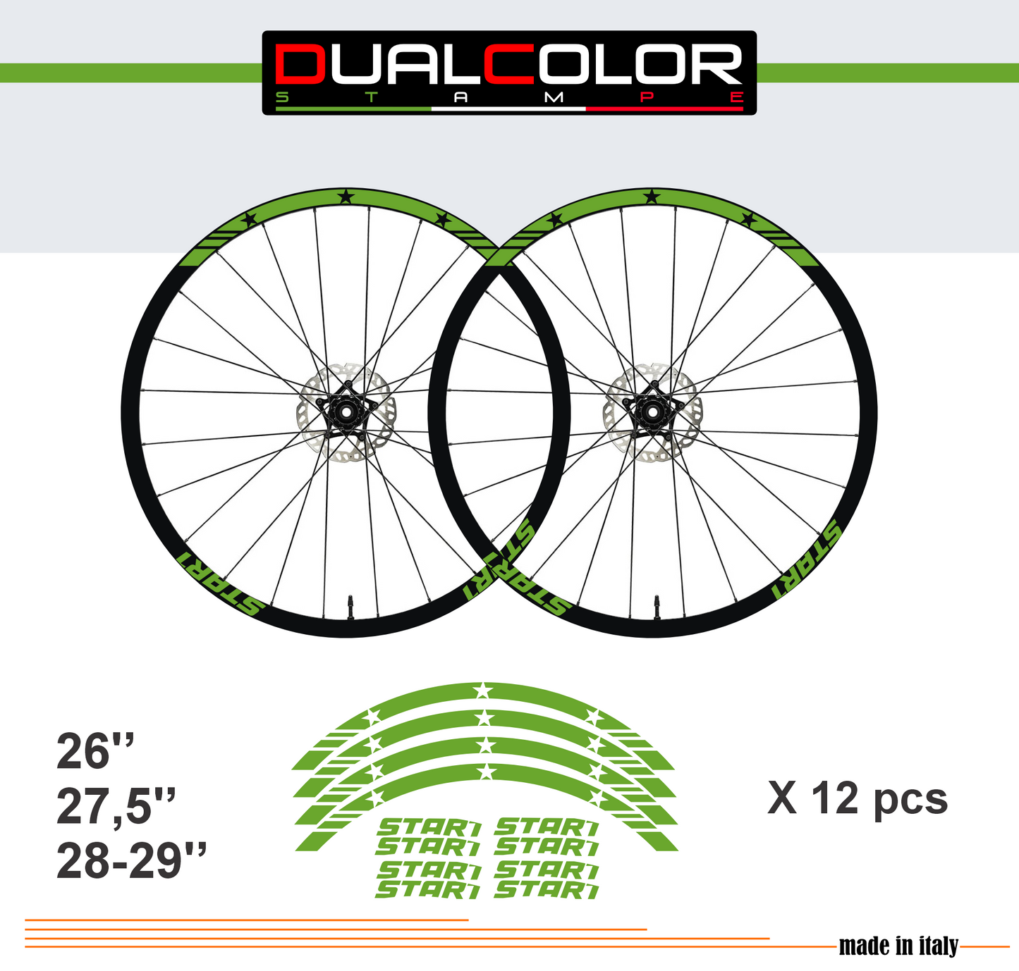 DualColorStampe Adesivi Cerchi Bici 26'' - 27,5'' - 28-29'' Pollici Ruota Bici MTB Bike Stickers Cerchi MTB BDC Stelle stars start B0210