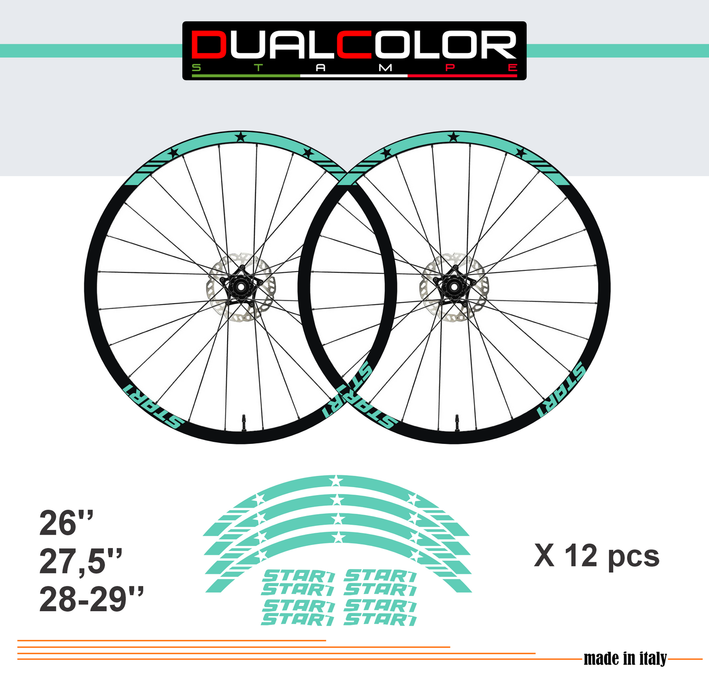 DualColorStampe Adesivi Cerchi Bici 26'' - 27,5'' - 28-29'' Pollici Ruota Bici MTB Bike Stickers Cerchi MTB BDC Stelle stars start B0210