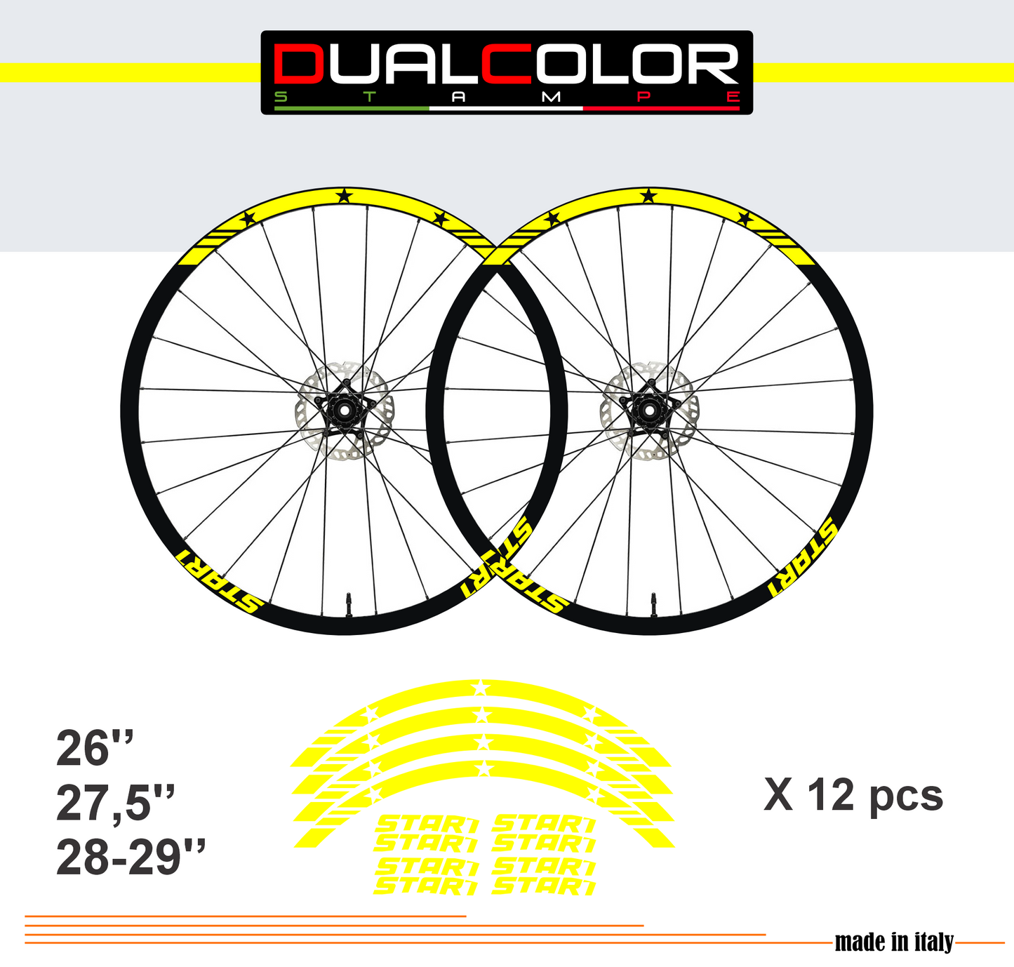 DualColorStampe Adesivi Cerchi Bici 26'' - 27,5'' - 28-29'' Pollici Ruota Bici MTB Bike Stickers Cerchi MTB BDC Stelle stars start B0210