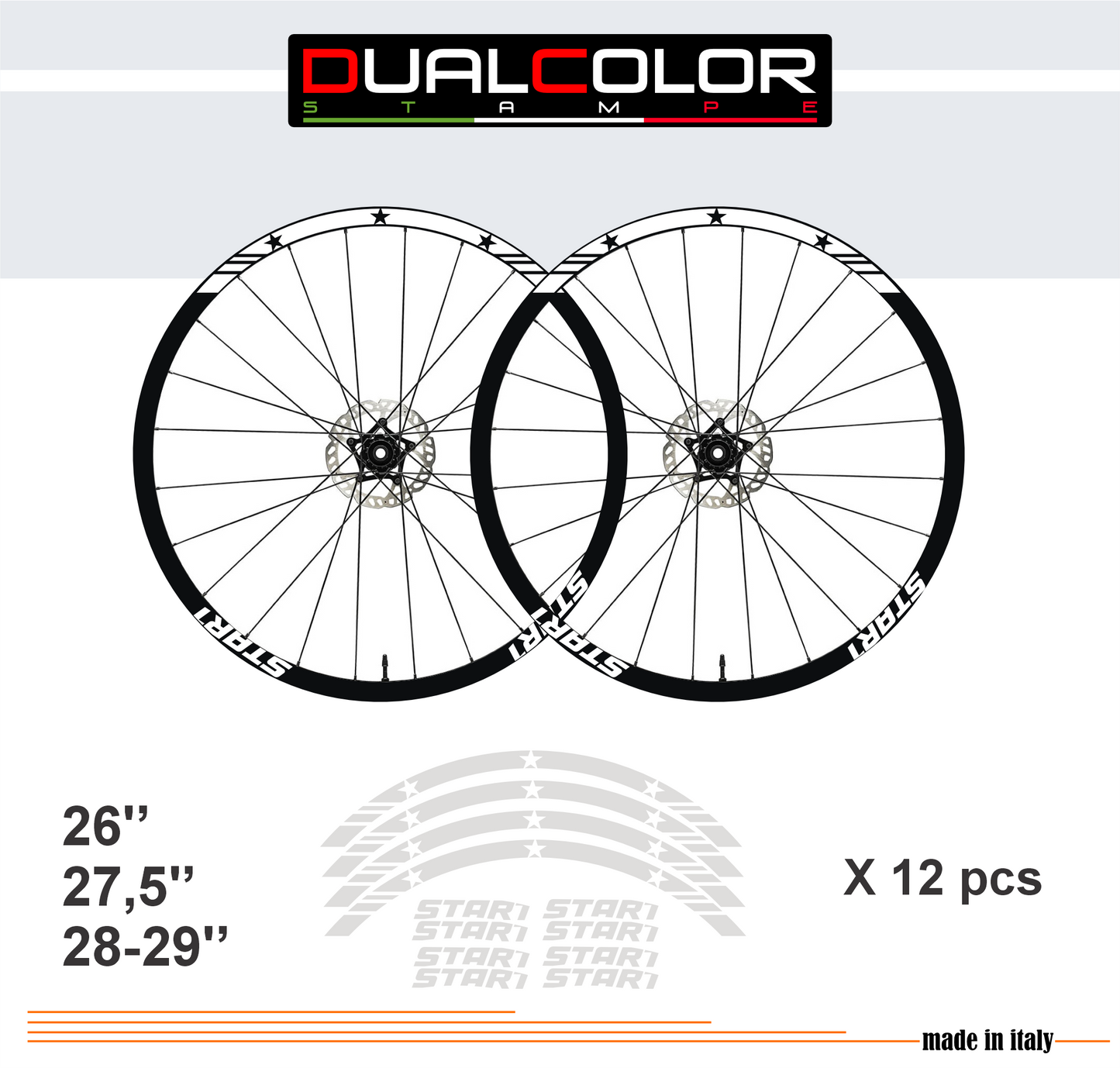 DualColorStampe Adesivi Cerchi Bici 26'' - 27,5'' - 28-29'' Pollici Ruota Bici MTB Bike Stickers Cerchi MTB BDC Stelle stars start B0210