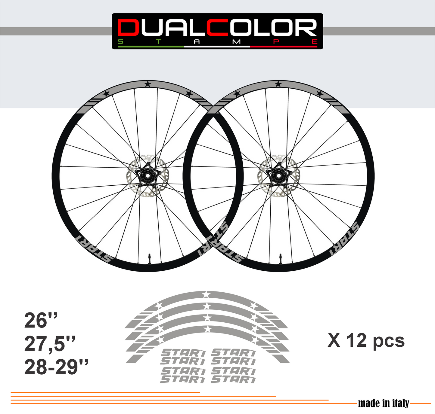 DualColorStampe Adesivi Cerchi Bici 26'' - 27,5'' - 28-29'' Pollici Ruota Bici MTB Bike Stickers Cerchi MTB BDC Stelle stars start B0210