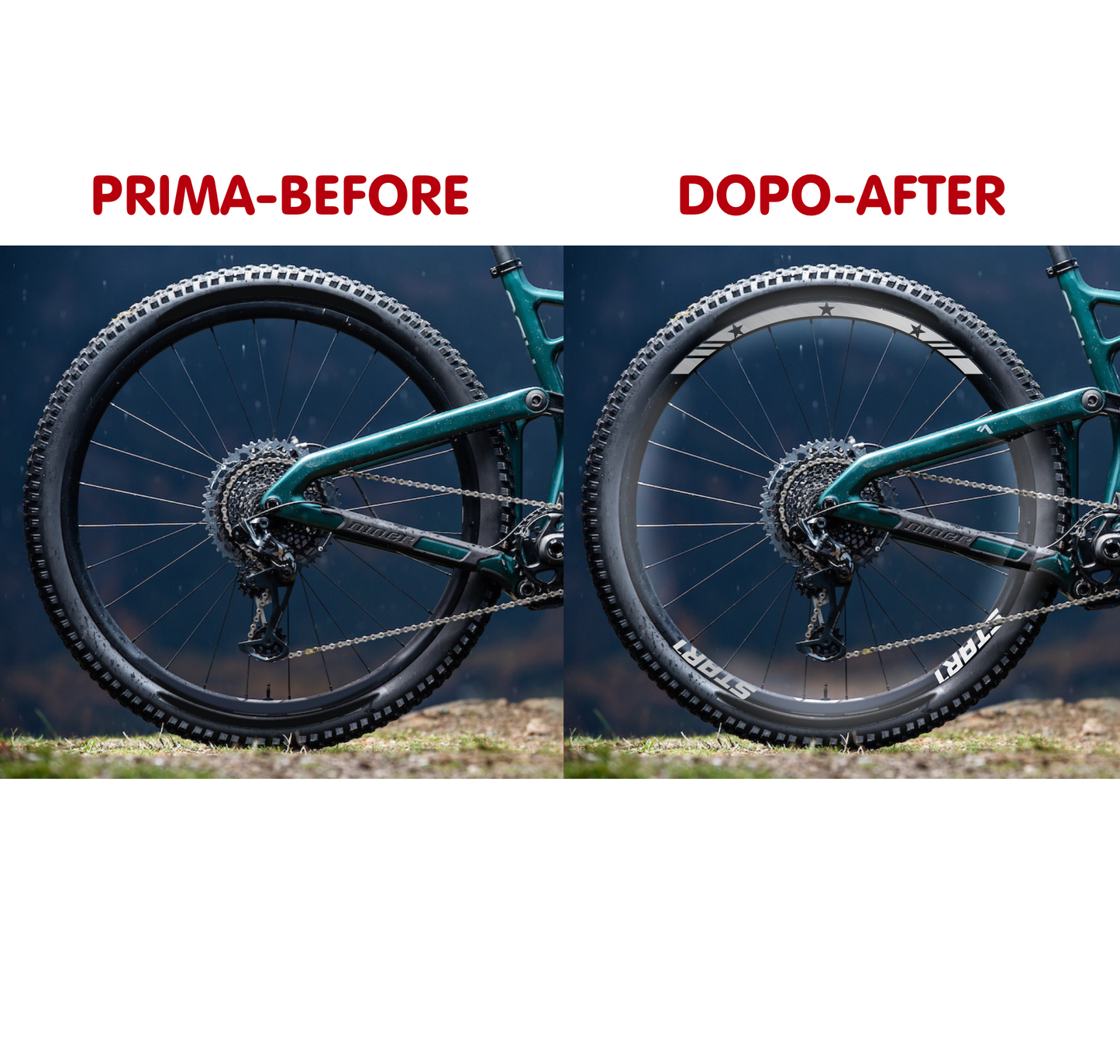 DualColorStampe Adesivi Cerchi Bici 26'' - 27,5'' - 28-29'' Pollici Ruota Bici MTB Bike Stickers Cerchi MTB BDC Stelle stars start B0210