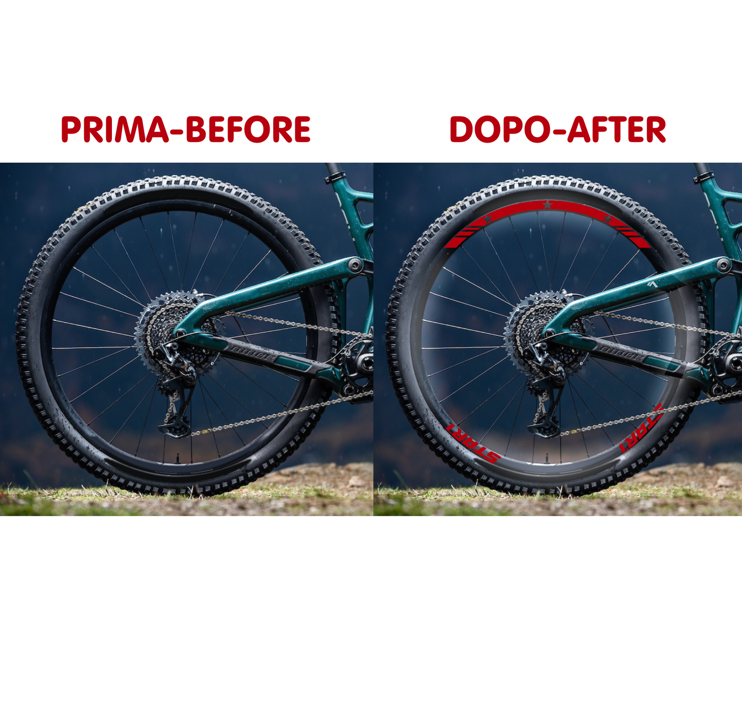 DualColorStampe Adesivi Cerchi Bici 26'' - 27,5'' - 28-29'' Pollici Ruota Bici MTB Bike Stickers Cerchi MTB BDC Stelle stars start B0210