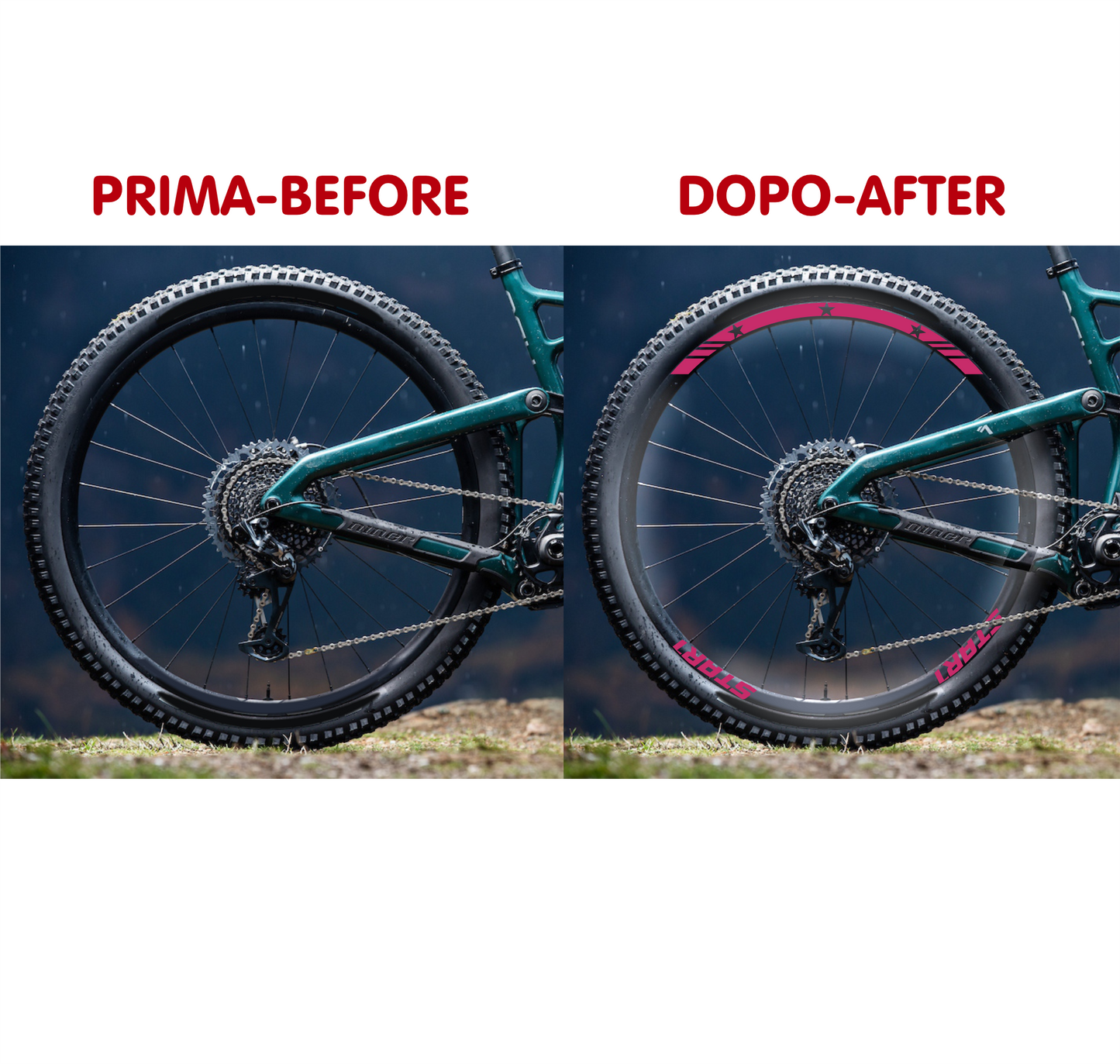 DualColorStampe Adesivi Cerchi Bici 26'' - 27,5'' - 28-29'' Pollici Ruota Bici MTB Bike Stickers Cerchi MTB BDC Stelle stars start B0210