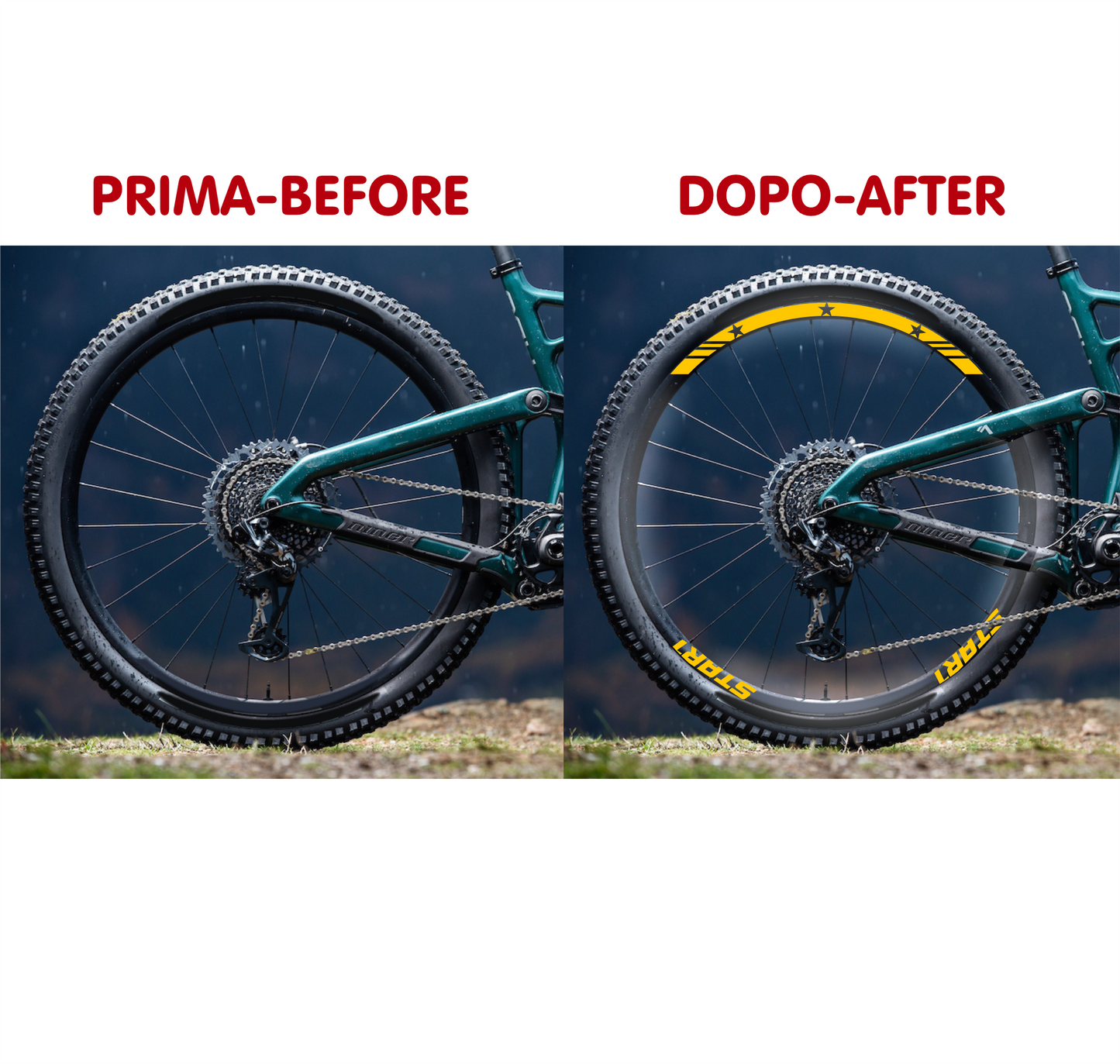 DualColorStampe Adesivi Cerchi Bici 26'' - 27,5'' - 28-29'' Pollici Ruota Bici MTB Bike Stickers Cerchi MTB BDC Stelle stars start B0210
