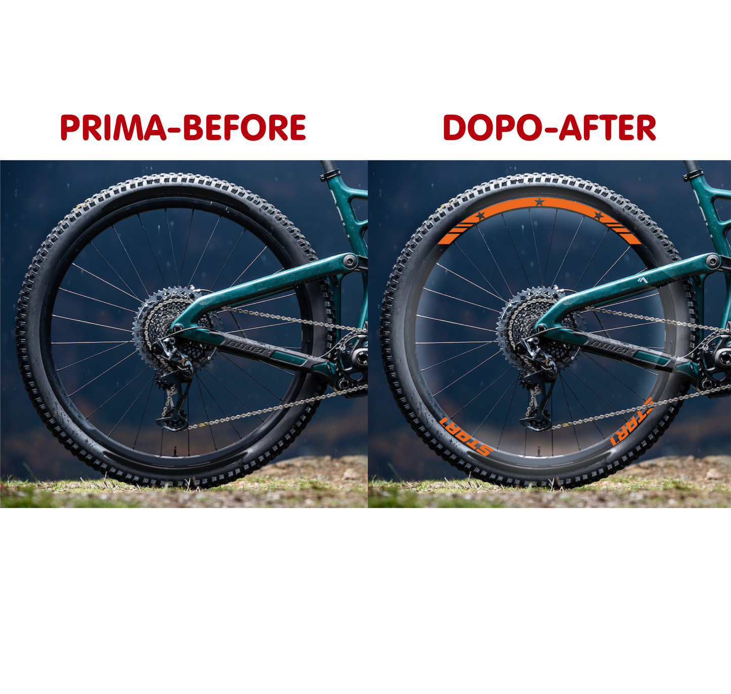 DualColorStampe Adesivi Cerchi Bici 26'' - 27,5'' - 28-29'' Pollici Ruota Bici MTB Bike Stickers Cerchi MTB BDC Stelle stars start B0210