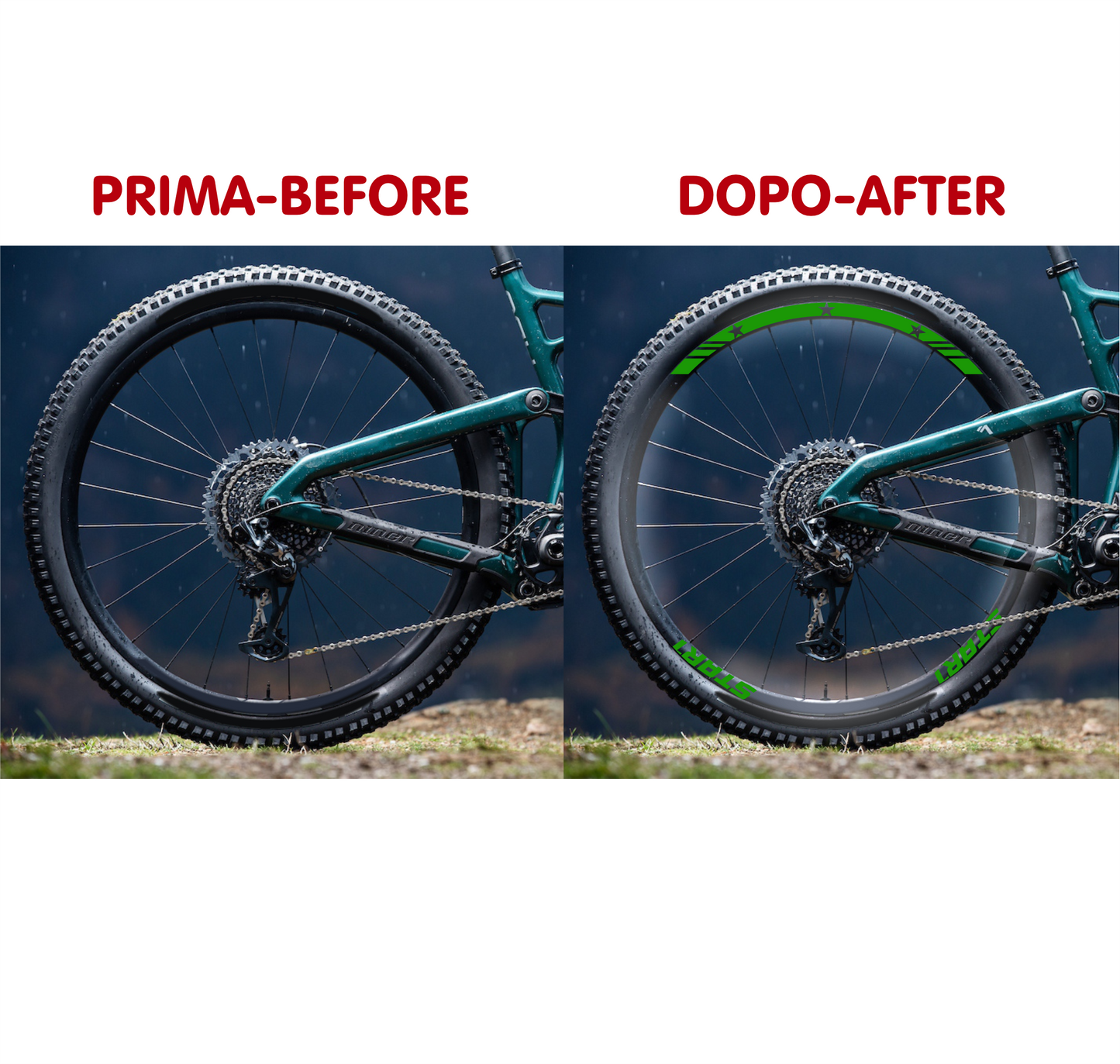 DualColorStampe Adesivi Cerchi Bici 26'' - 27,5'' - 28-29'' Pollici Ruota Bici MTB Bike Stickers Cerchi MTB BDC Stelle stars start B0210