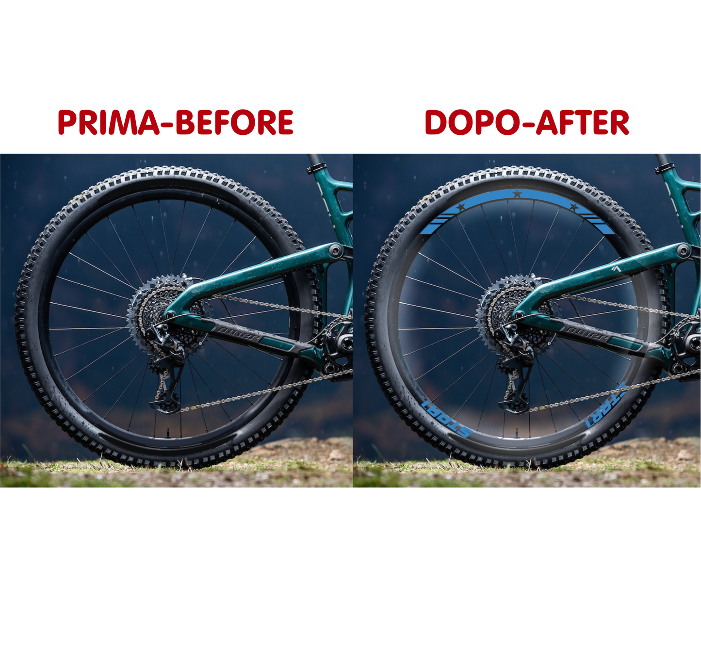 DualColorStampe Adesivi Cerchi Bici 26'' - 27,5'' - 28-29'' Pollici Ruota Bici MTB Bike Stickers Cerchi MTB BDC Stelle stars start B0210