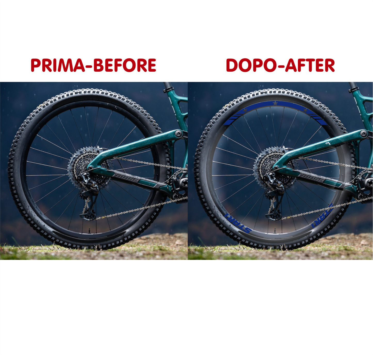 DualColorStampe Adesivi Cerchi Bici 26'' - 27,5'' - 28-29'' Pollici Ruota Bici MTB Bike Stickers Cerchi MTB BDC Stelle stars start B0210
