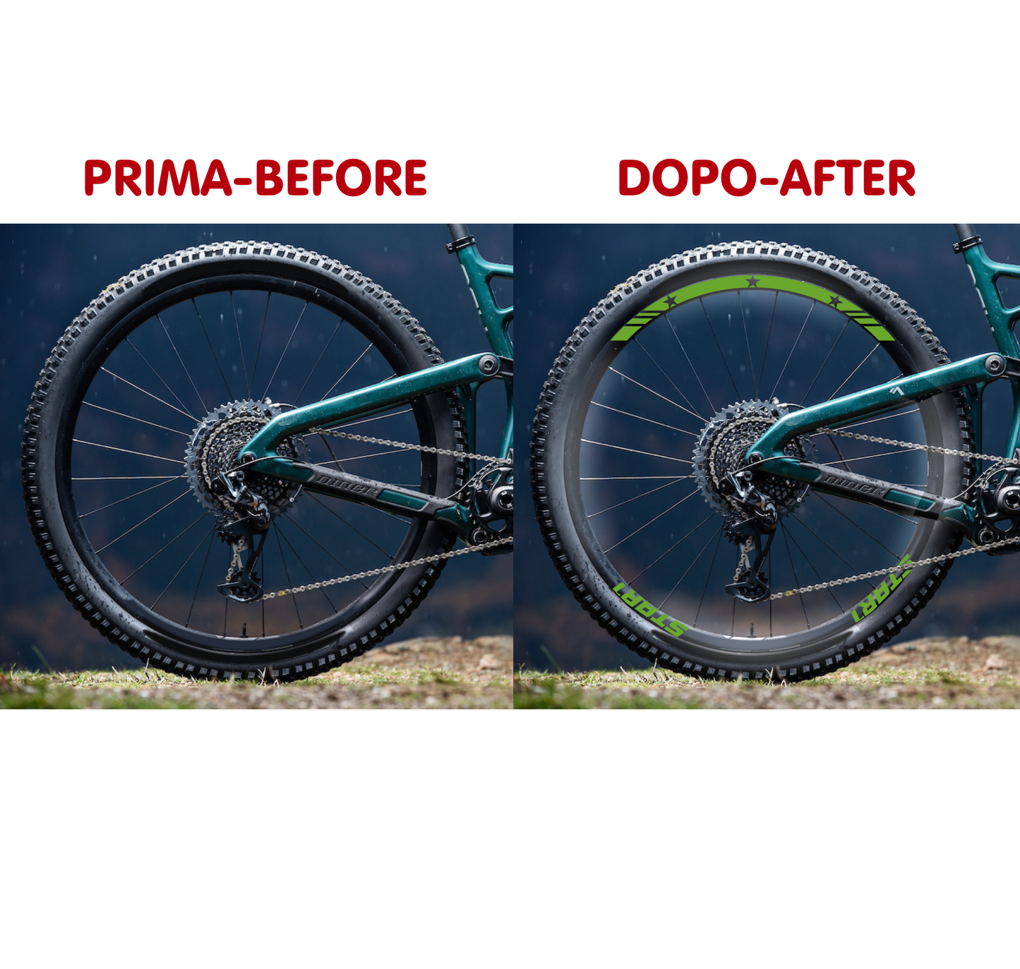DualColorStampe Adesivi Cerchi Bici 26'' - 27,5'' - 28-29'' Pollici Ruota Bici MTB Bike Stickers Cerchi MTB BDC Stelle stars start B0210
