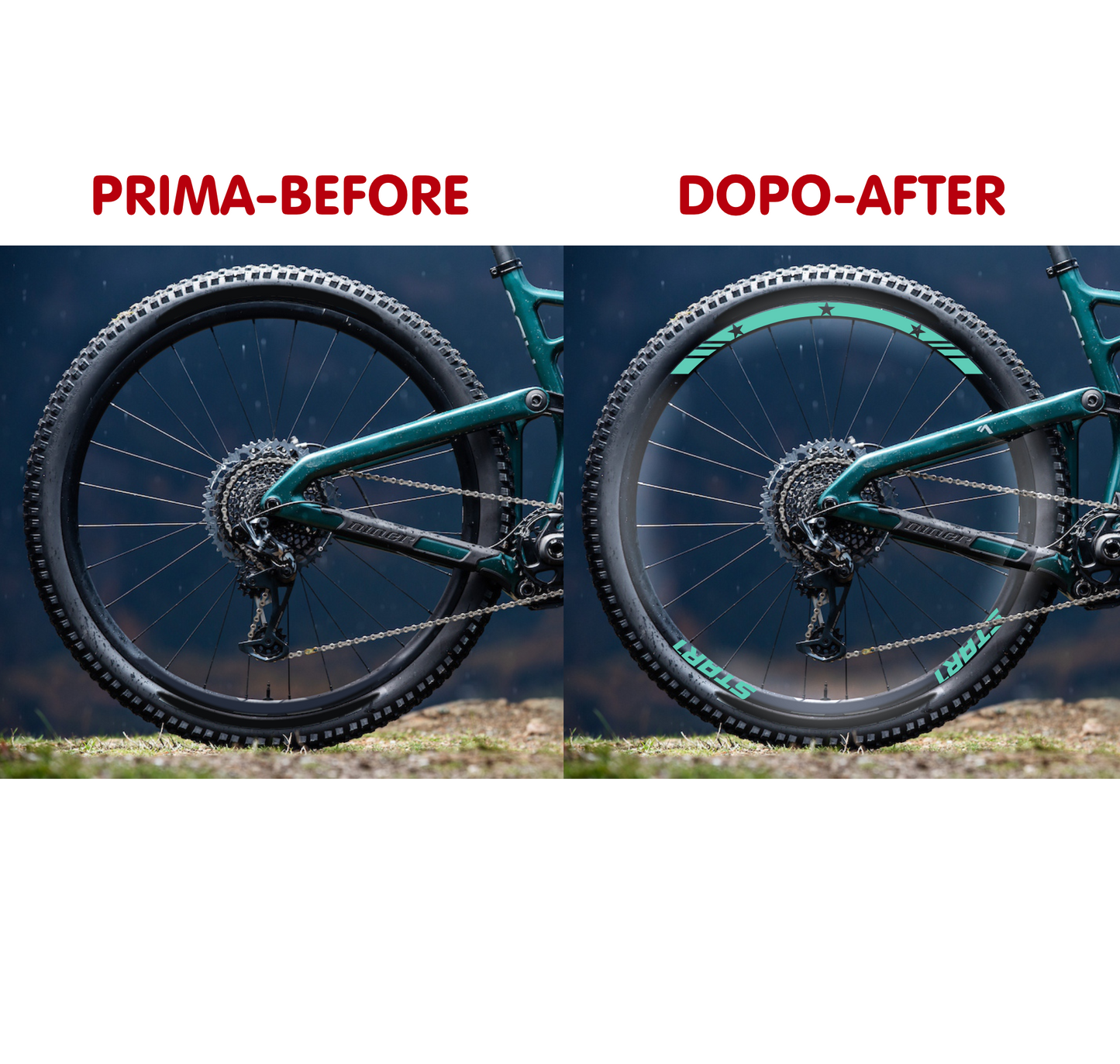 DualColorStampe Adesivi Cerchi Bici 26'' - 27,5'' - 28-29'' Pollici Ruota Bici MTB Bike Stickers Cerchi MTB BDC Stelle stars start B0210