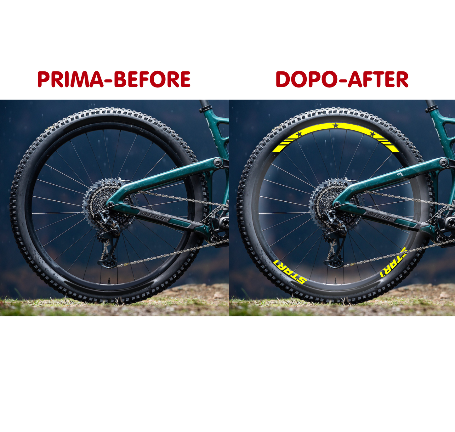 DualColorStampe Adesivi Cerchi Bici 26'' - 27,5'' - 28-29'' Pollici Ruota Bici MTB Bike Stickers Cerchi MTB BDC Stelle stars start B0210