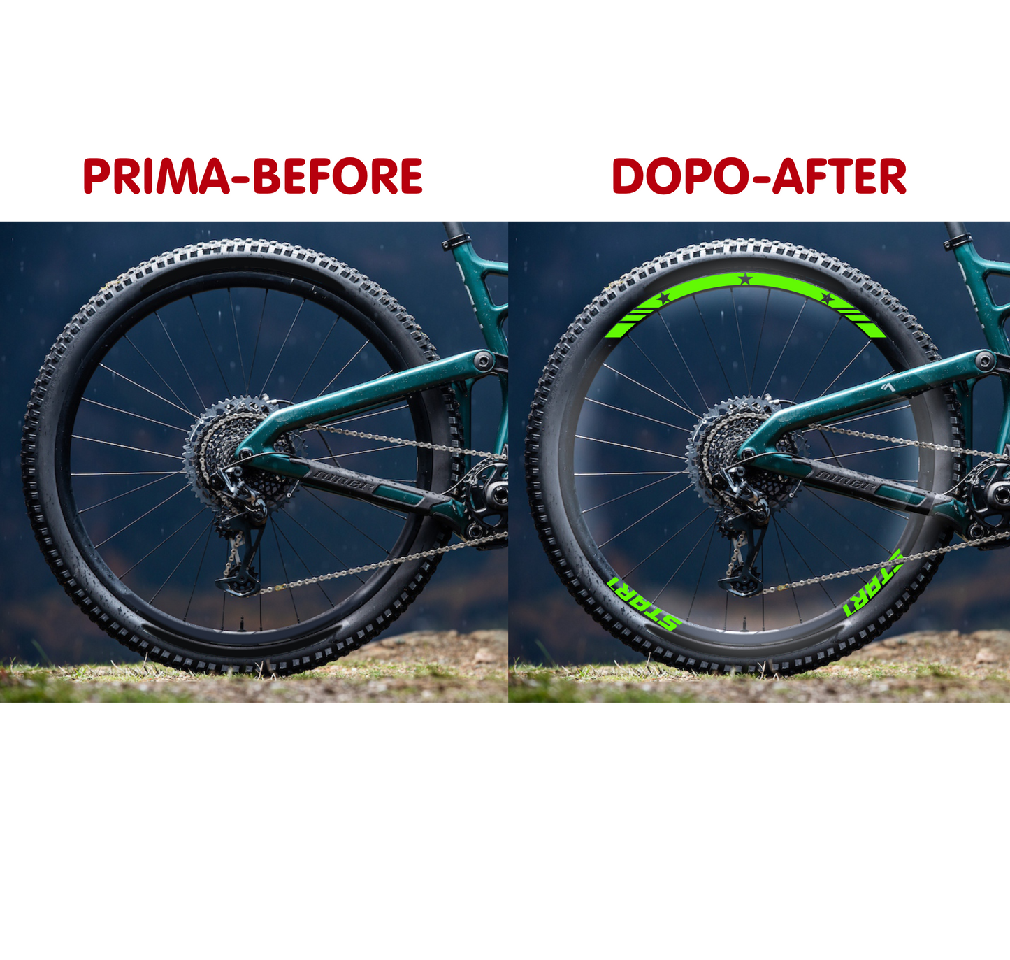 DualColorStampe Adesivi Cerchi Bici 26'' - 27,5'' - 28-29'' Pollici Ruota Bici MTB Bike Stickers Cerchi MTB BDC Stelle stars start B0210