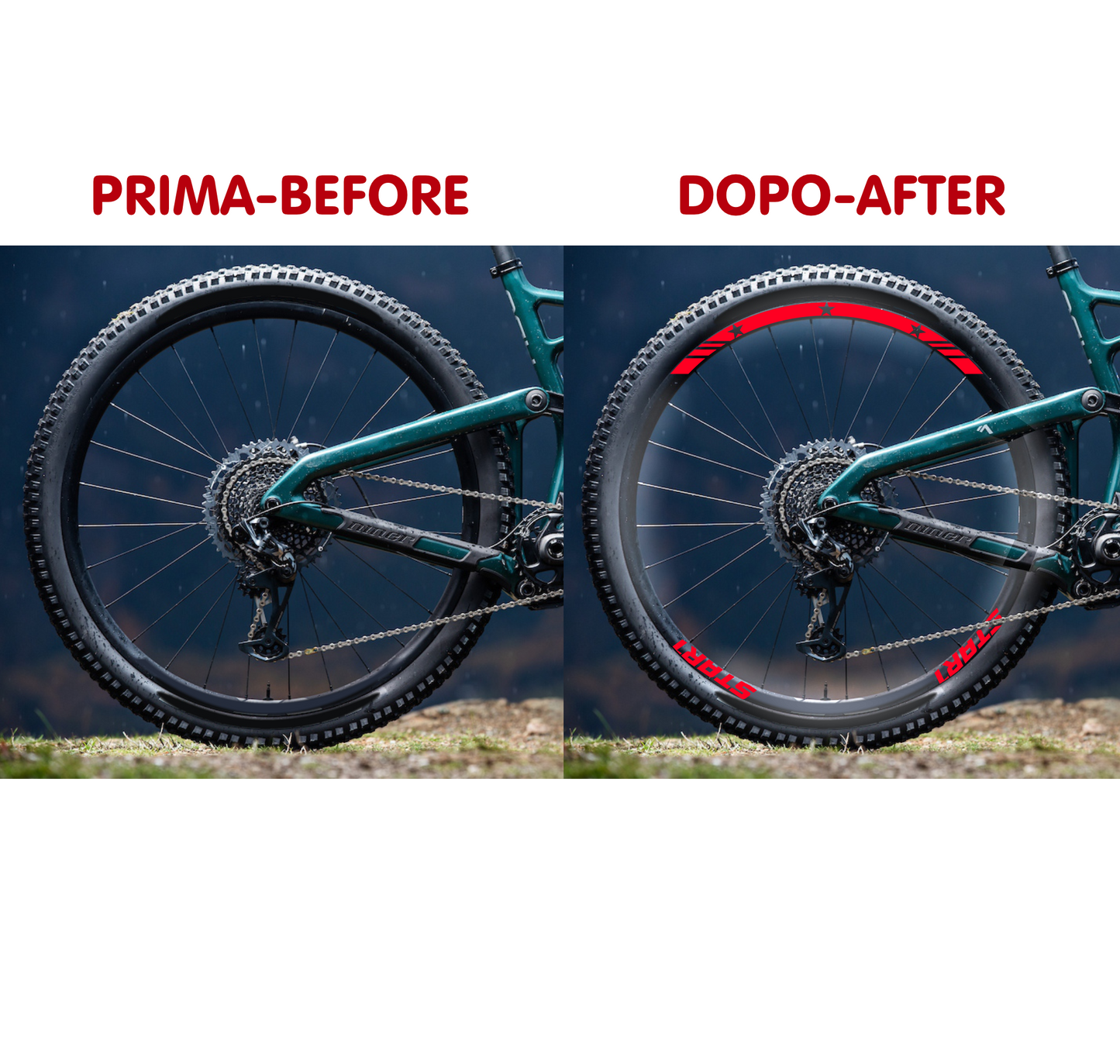 DualColorStampe Adesivi Cerchi Bici 26'' - 27,5'' - 28-29'' Pollici Ruota Bici MTB Bike Stickers Cerchi MTB BDC Stelle stars start B0210