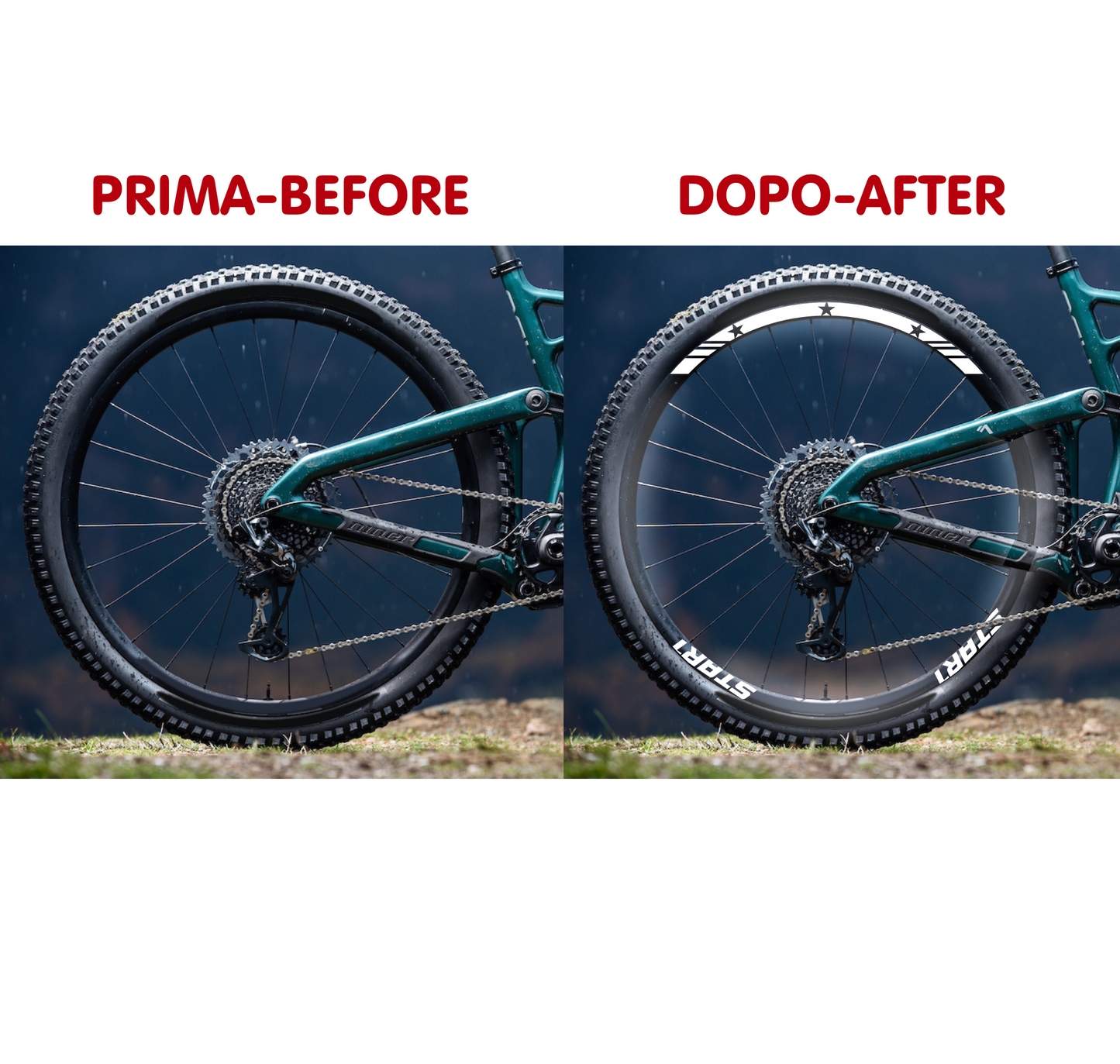 DualColorStampe Adesivi Cerchi Bici 26'' - 27,5'' - 28-29'' Pollici Ruota Bici MTB Bike Stickers Cerchi MTB BDC Stelle stars start B0210