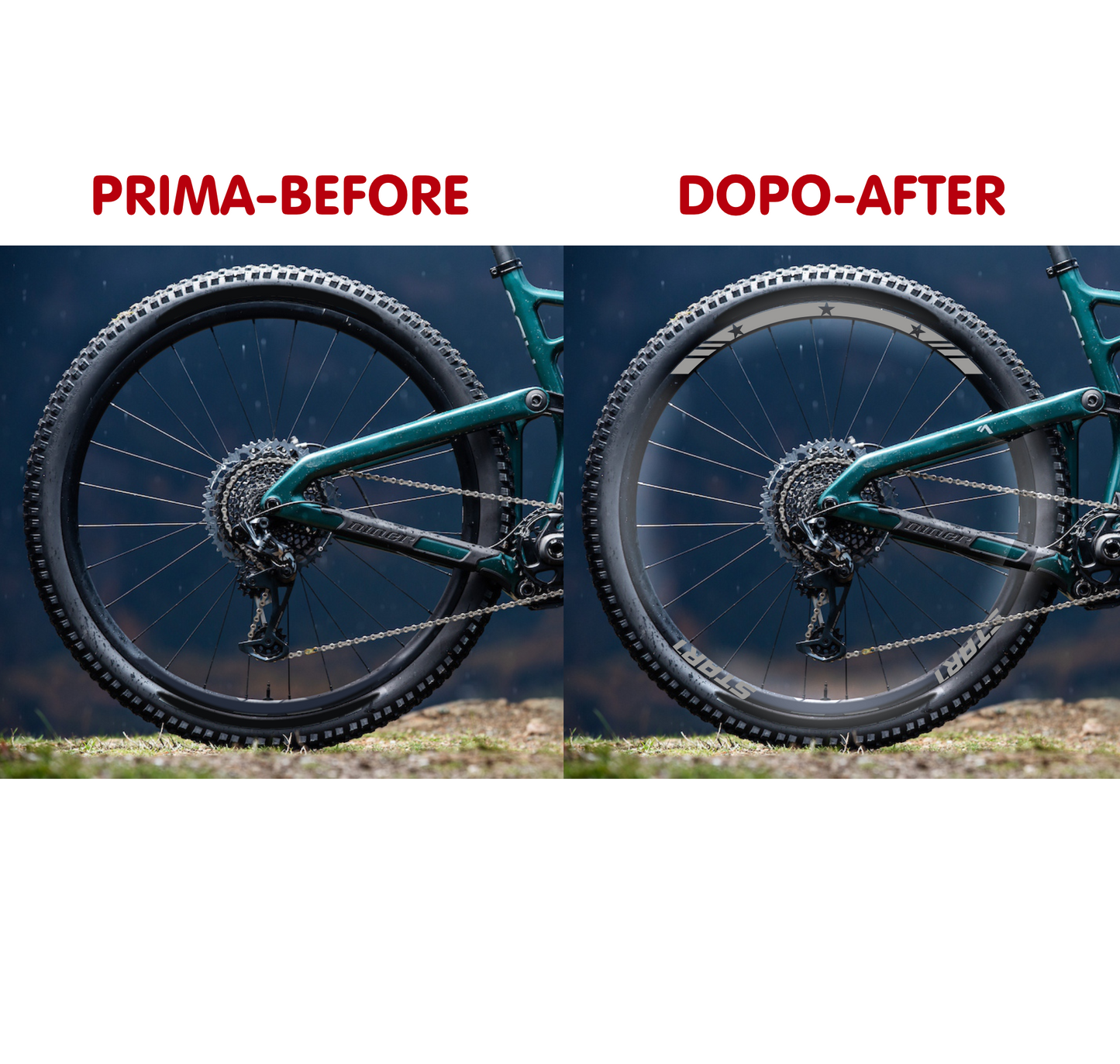 DualColorStampe Adesivi Cerchi Bici 26'' - 27,5'' - 28-29'' Pollici Ruota Bici MTB Bike Stickers Cerchi MTB BDC Stelle stars start B0210