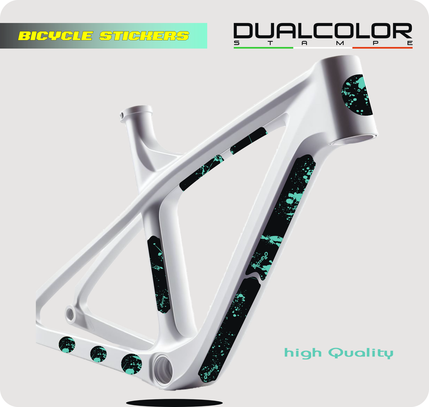 Kit 16 Adesivi Protettivi Bici Nero e Verde acqua| MTB, Corsa, Fat Bike, E-Bike B0221