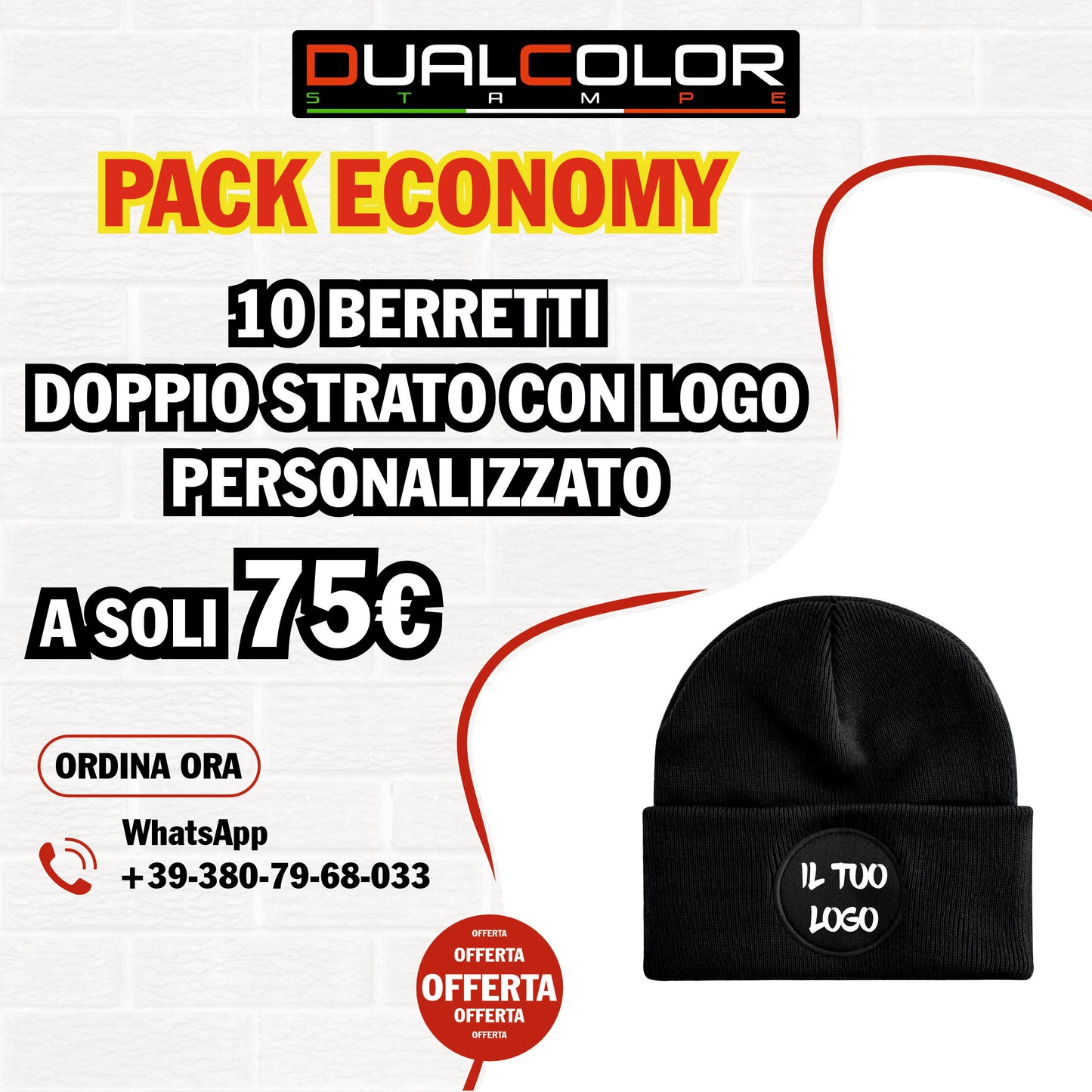 10 PZ – Cappellino Personalizzato doppio strato