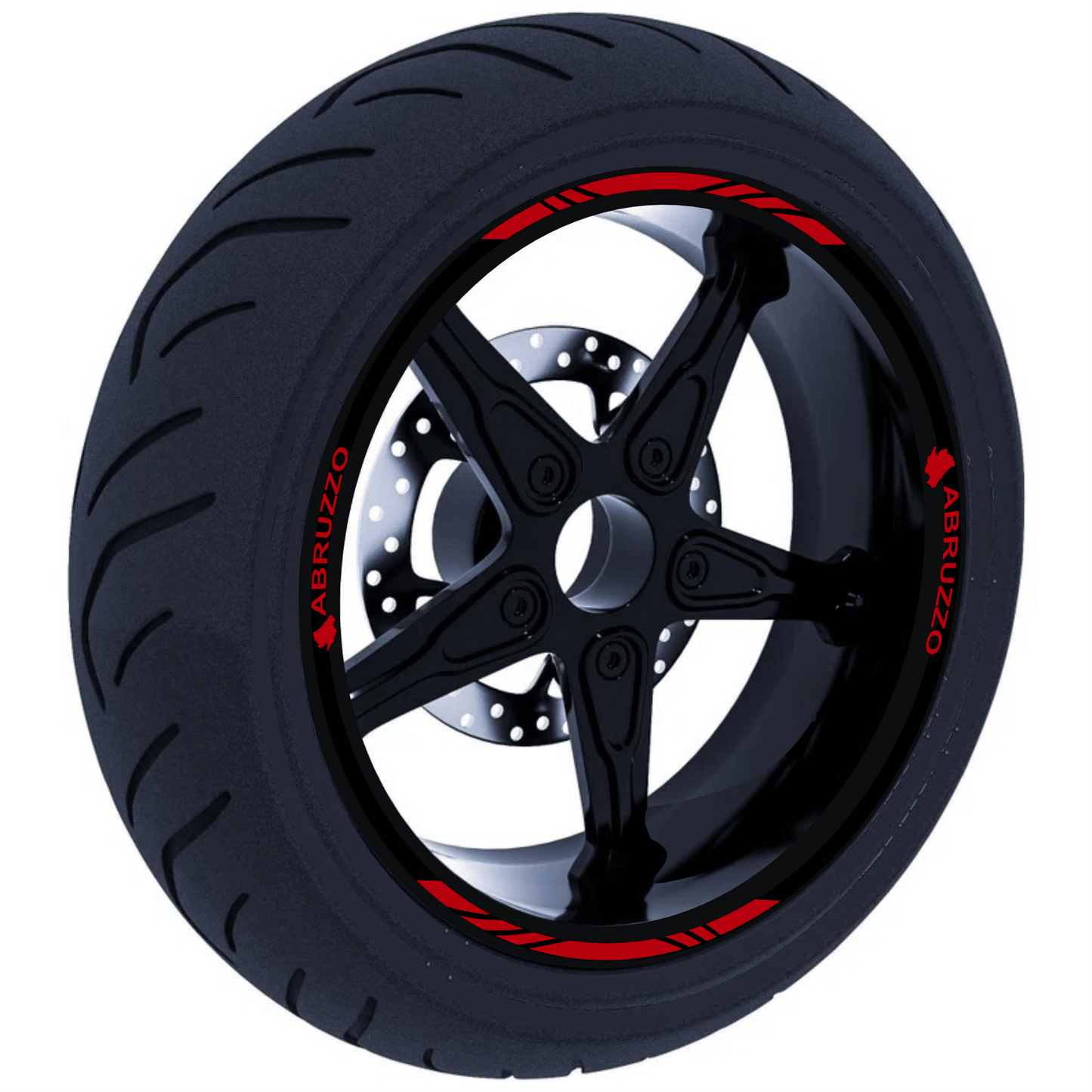 Confezione Adesivi Set Completo di Cerchi Strisce per Moto per 2 Ruote da 17'' pollici strips Design Racing ABRUZZO D0117