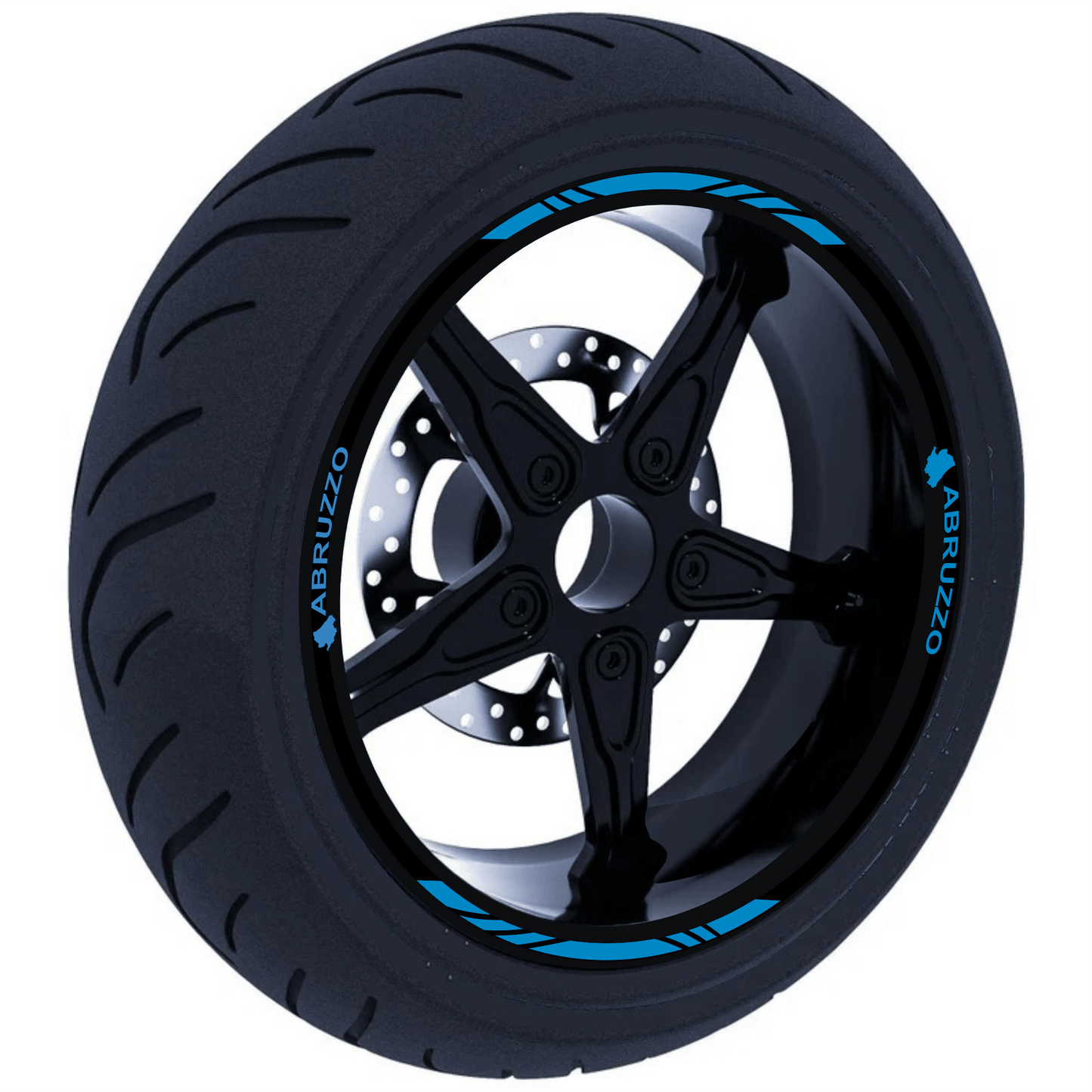 Confezione Adesivi Set Completo di Cerchi Strisce per Moto per 2 Ruote da 17'' pollici strips Design Racing ABRUZZO D0117