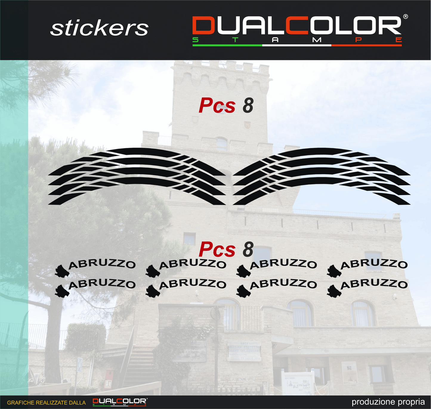 Confezione Adesivi Set Completo di Cerchi Strisce per Moto per 2 Ruote da 17'' pollici strips Design Racing ABRUZZO D0117