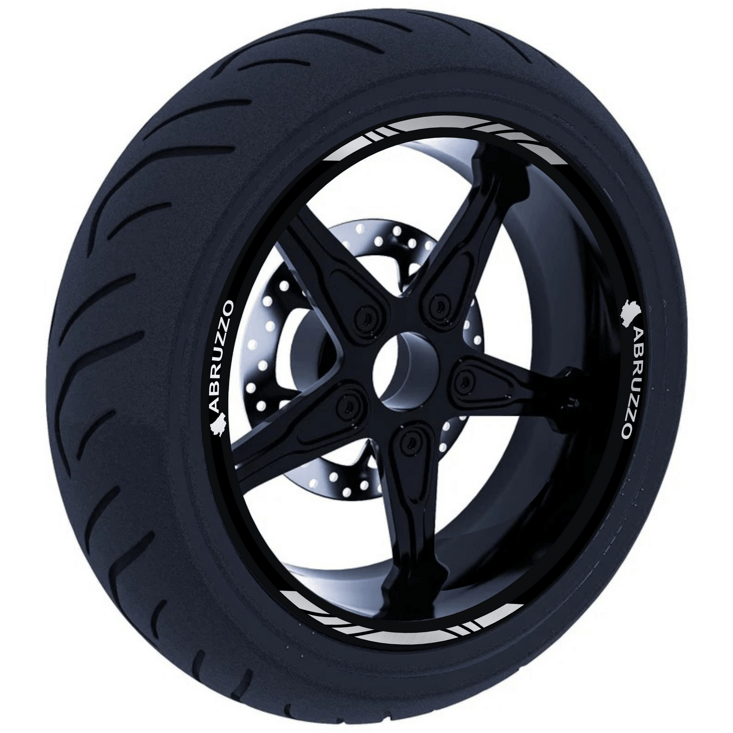 Confezione Adesivi Set Completo di Cerchi Strisce per Moto per 2 Ruote da 17'' pollici strips Design Racing ABRUZZO D0117