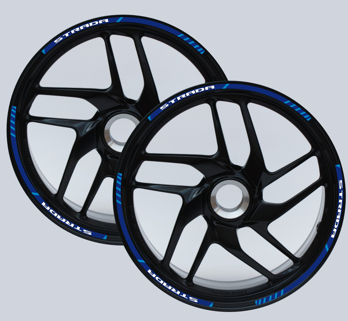 Strisce Adesive Cerchi Moto 17 Pollici – Set per 2 Ruote – Design Racing Bianco Blu e Nero – Resistenti a Pioggia e Sole – Adesivi Ruote Moto Lucidi – Modello D0138