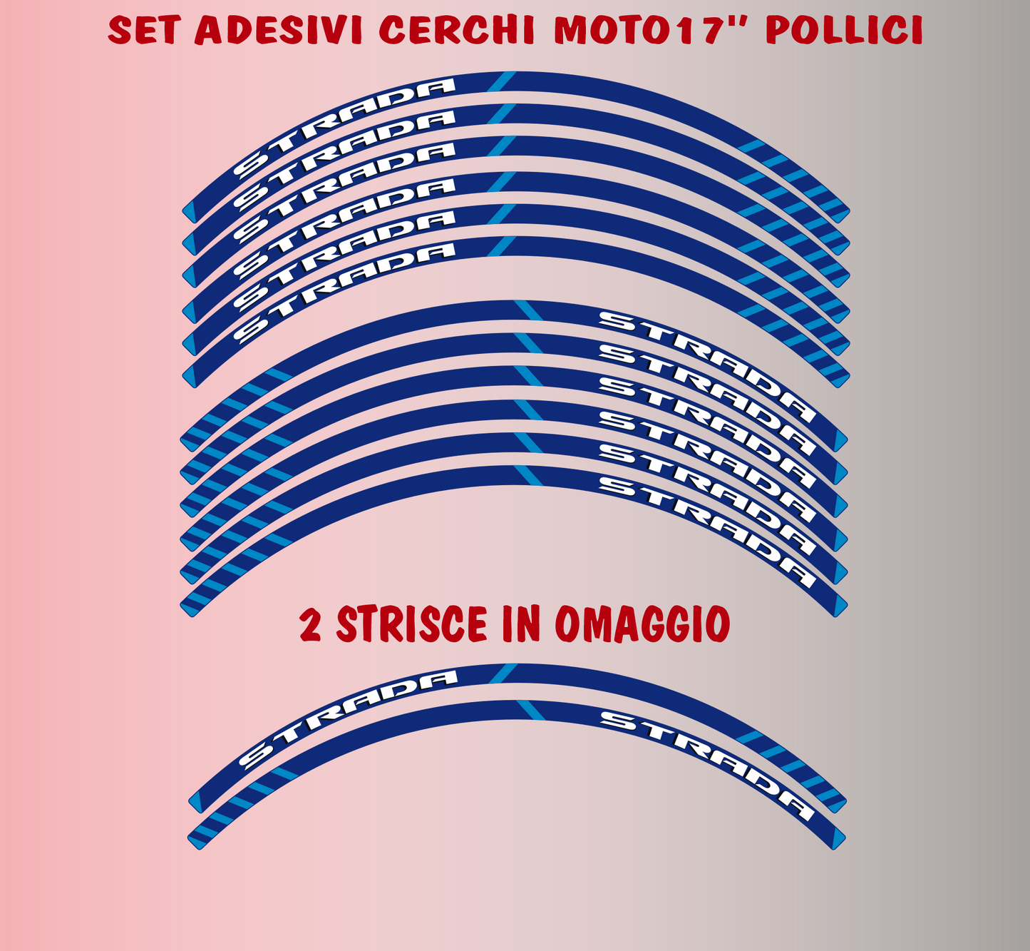 Strisce Adesive Cerchi Moto 17 Pollici – Set per 2 Ruote – Design Racing Bianco Blu e Nero – Resistenti a Pioggia e Sole – Adesivi Ruote Moto Lucidi – Modello D0138