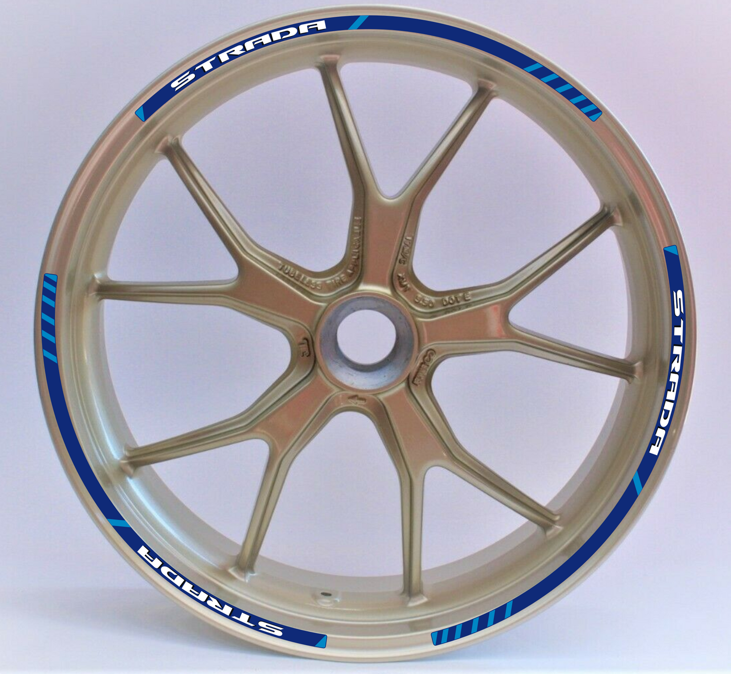 Strisce Adesive Cerchi Moto 17 Pollici – Set per 2 Ruote – Design Racing Bianco Blu e Nero – Resistenti a Pioggia e Sole – Adesivi Ruote Moto Lucidi – Modello D0138