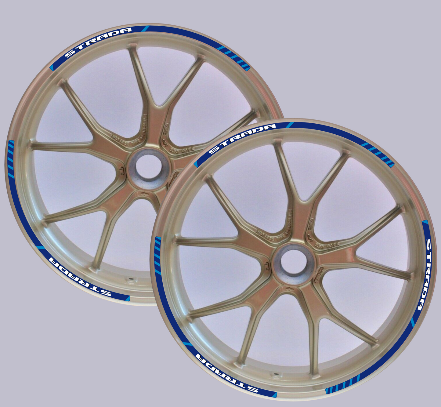 Strisce Adesive Cerchi Moto 17 Pollici – Set per 2 Ruote – Design Racing Bianco Blu e Nero – Resistenti a Pioggia e Sole – Adesivi Ruote Moto Lucidi – Modello D0138