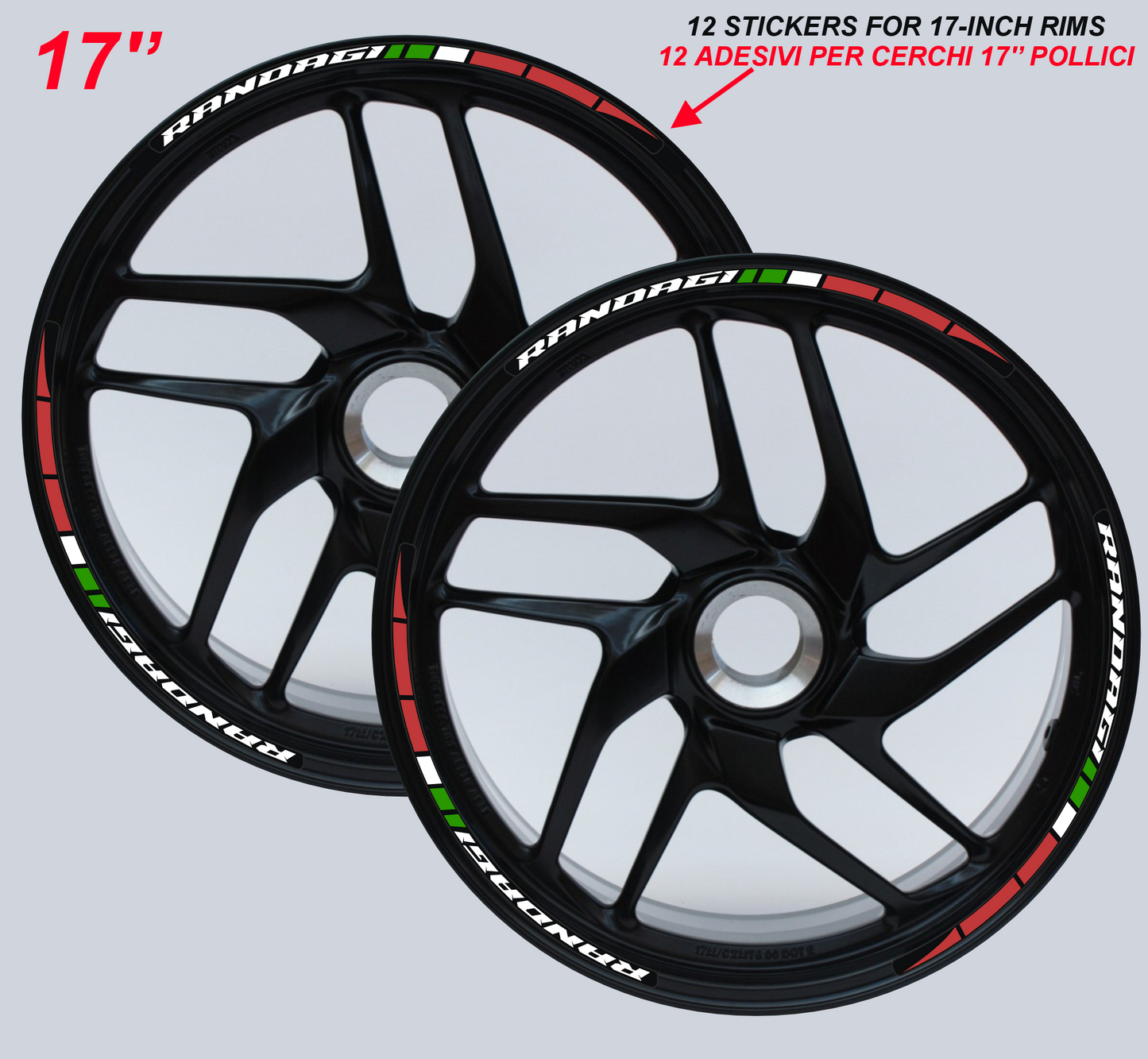 Strisce Adesive Cerchi Moto 17 Pollici BANDIERA ITALIANA – Set per 2 Ruote – Design Racing Bianco Blu e Nero – Resistenti a Pioggia e Sole – Adesivi Ruote Moto Lucidi – Modello D0139