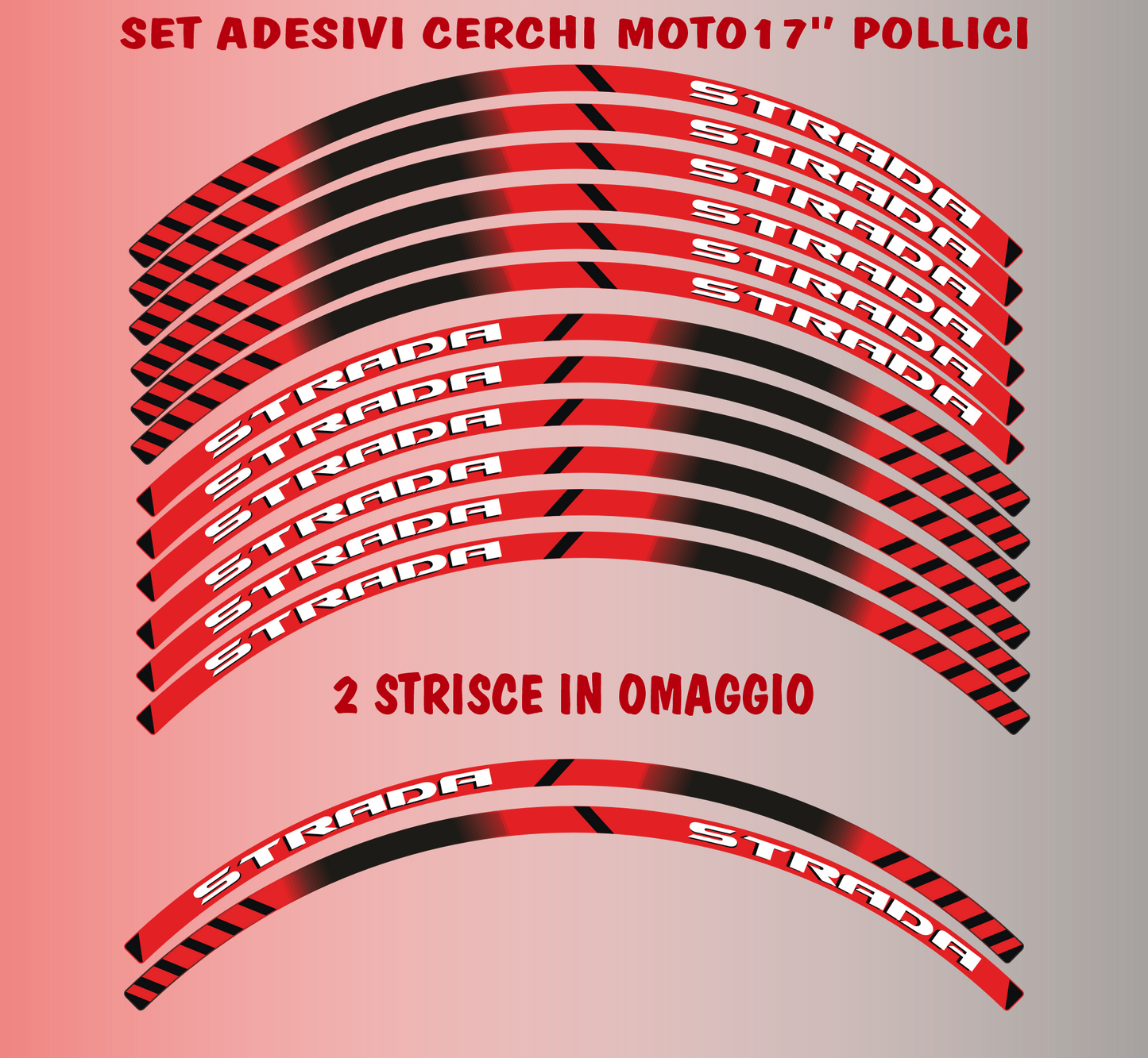 Adesivi Cerchi Moto 17 Pollici – Set 2 Ruote – Design Racing Nero, Rosso e Bianco – Resistenti a Sole e Pioggia – Adesivi Lucidi Ruote Moto D0141