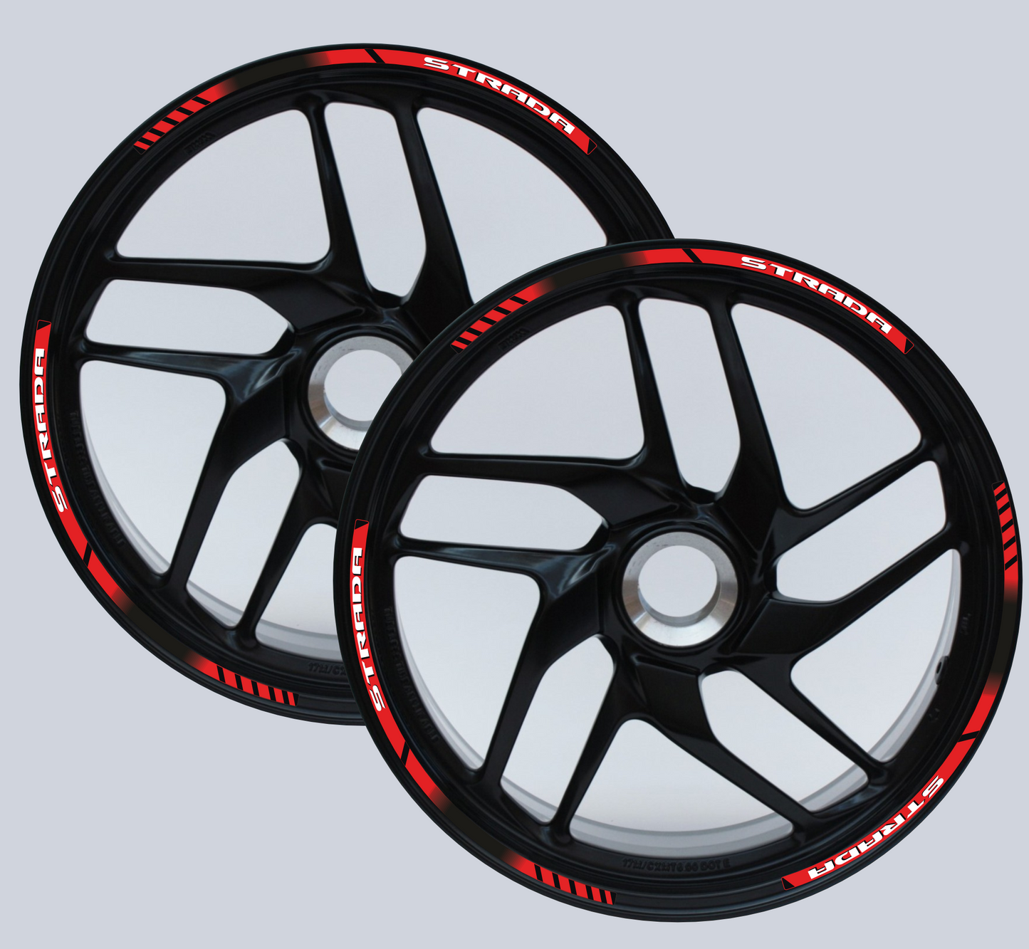 Adesivi Cerchi Moto 17 Pollici – Set 2 Ruote – Design Racing Nero, Rosso e Bianco – Resistenti a Sole e Pioggia – Adesivi Lucidi Ruote Moto D0141