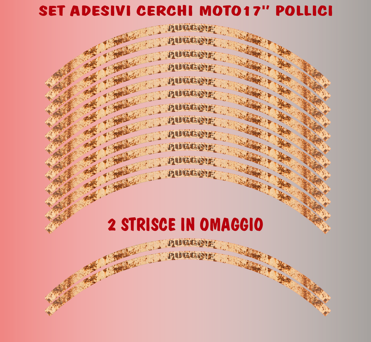 Adesivi Cerchi Moto 17 Pollici – Set 2 Ruote – Design Racing Effetto ruggine – Resistenti a Sole e Pioggia – Adesivi Lucidi Ruote Moto D0142