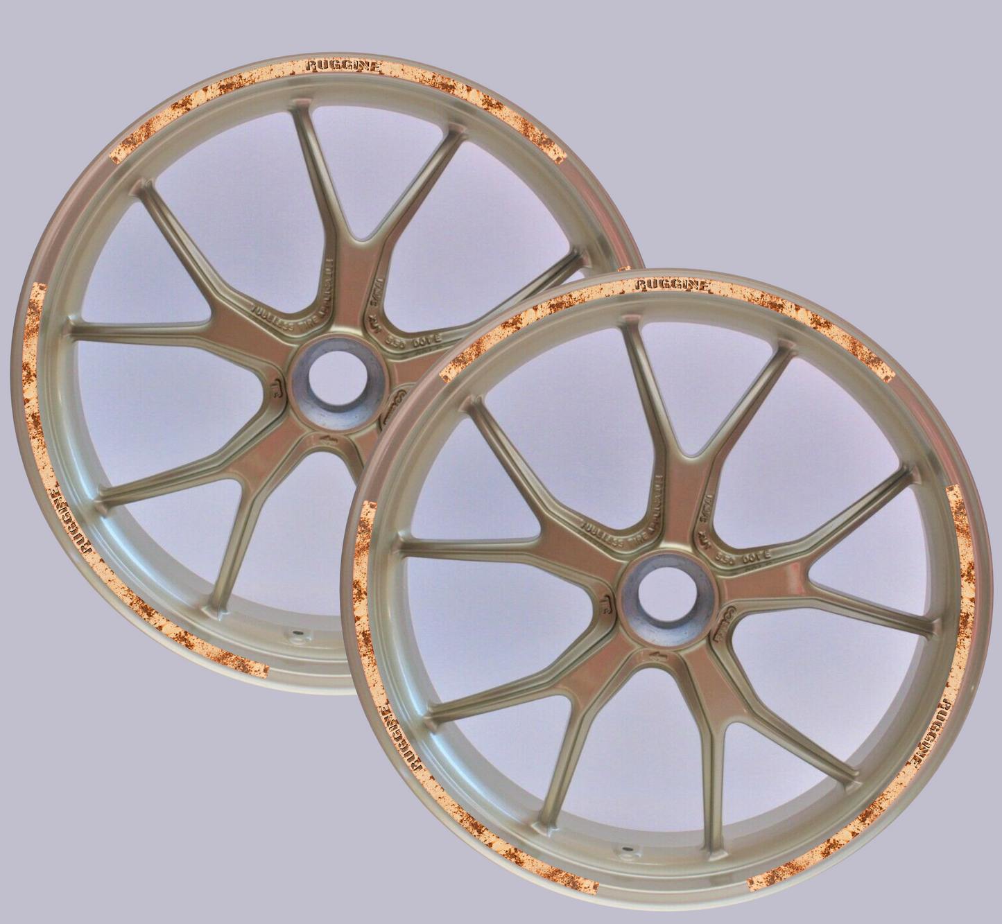 Adesivi Cerchi Moto 17 Pollici – Set 2 Ruote – Design Racing Effetto ruggine – Resistenti a Sole e Pioggia – Adesivi Lucidi Ruote Moto D0142