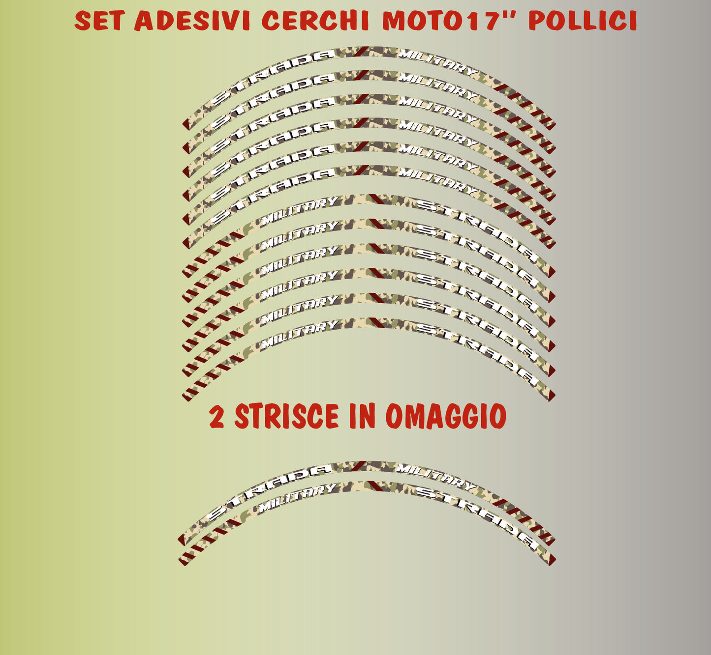 Adesivi Cerchi Moto 17 Pollici – Set 2 Ruote – Design Racing Effetto militare – Resistenti a Sole e Pioggia – rims Adesivi Lucidi Ruote Moto D0144
