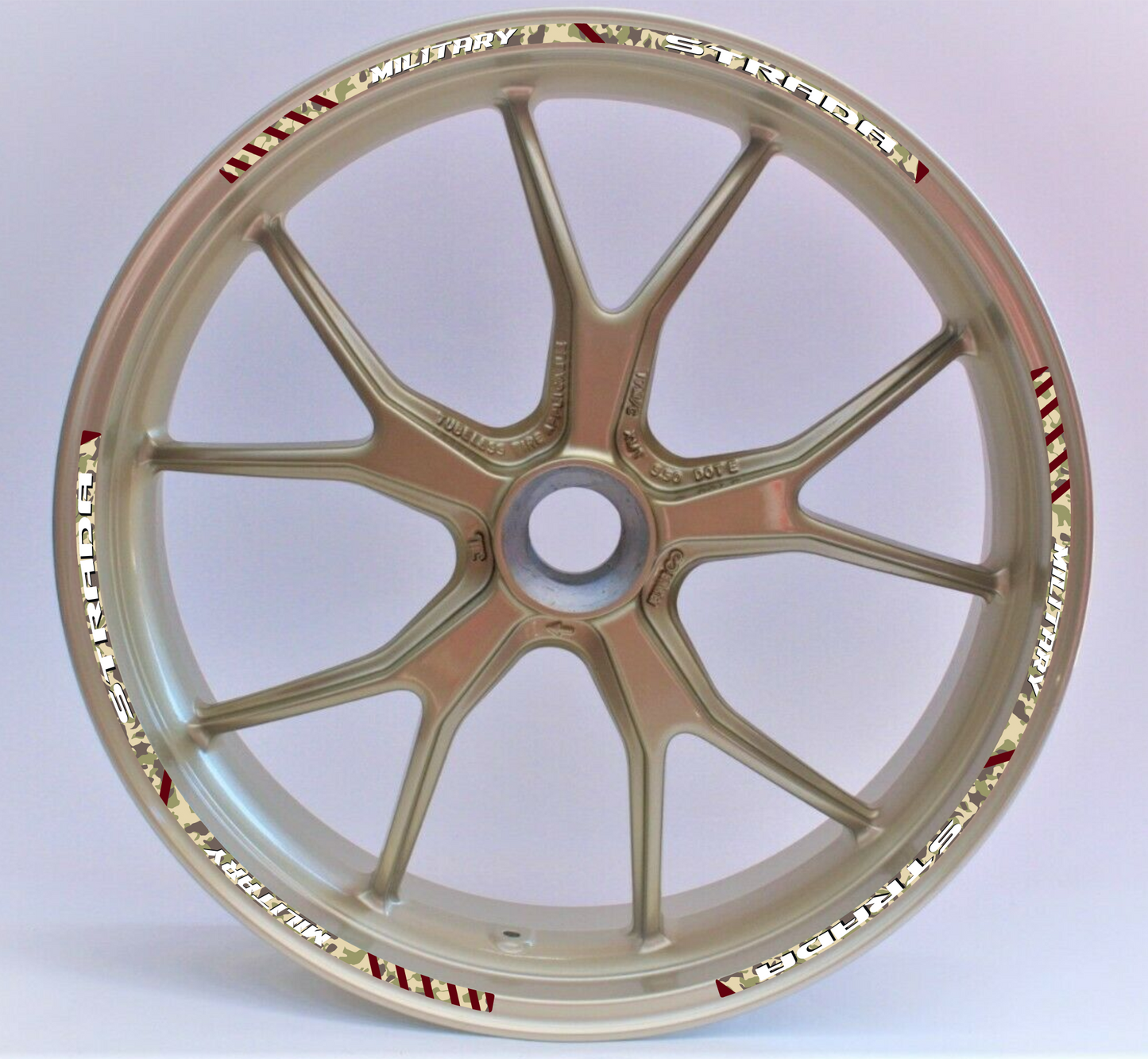Adesivi Cerchi Moto 17 Pollici – Set 2 Ruote – Design Racing Effetto militare – Resistenti a Sole e Pioggia – rims Adesivi Lucidi Ruote Moto D0144