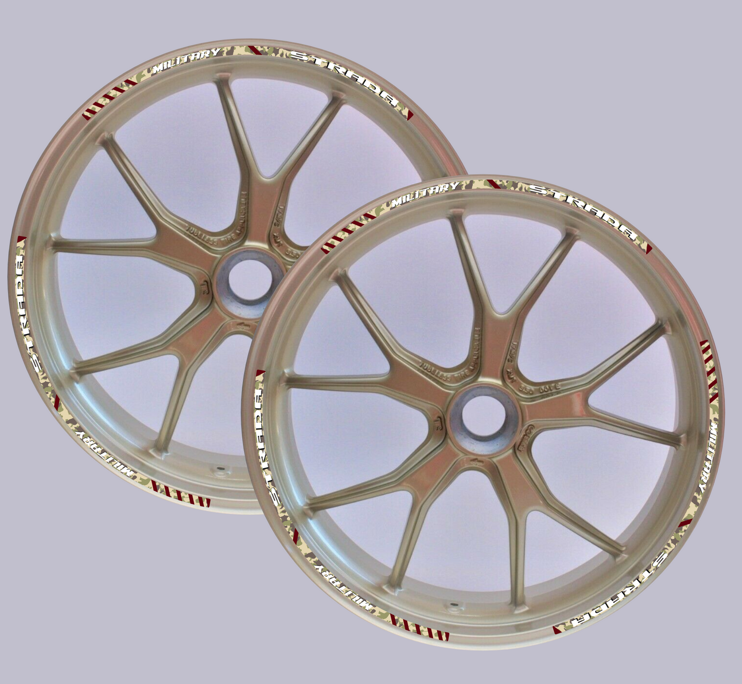 Adesivi Cerchi Moto 17 Pollici – Set 2 Ruote – Design Racing Effetto militare – Resistenti a Sole e Pioggia – rims Adesivi Lucidi Ruote Moto D0144