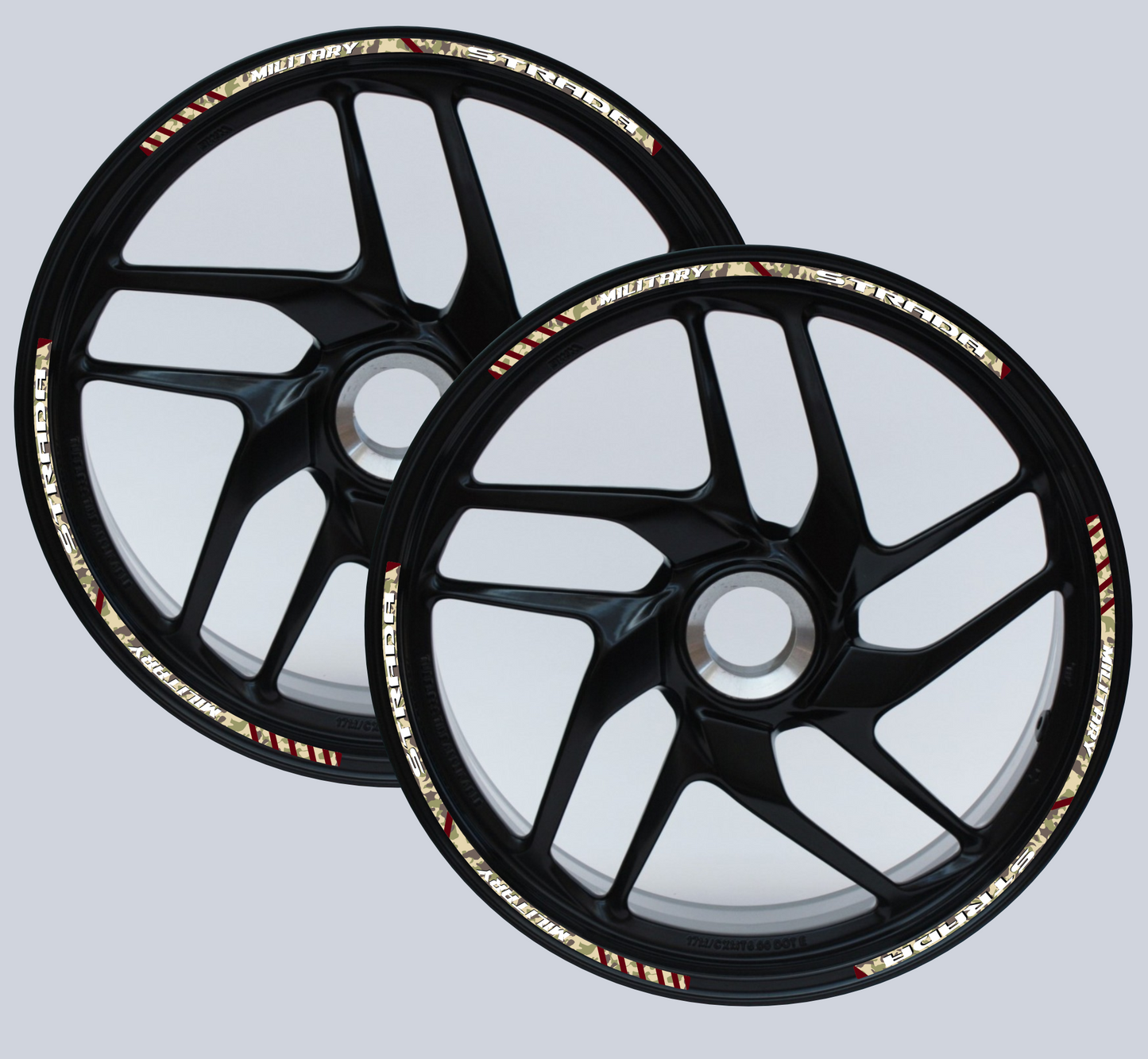 Adesivi Cerchi Moto 17 Pollici – Set 2 Ruote – Design Racing Effetto militare – Resistenti a Sole e Pioggia – rims Adesivi Lucidi Ruote Moto D0144