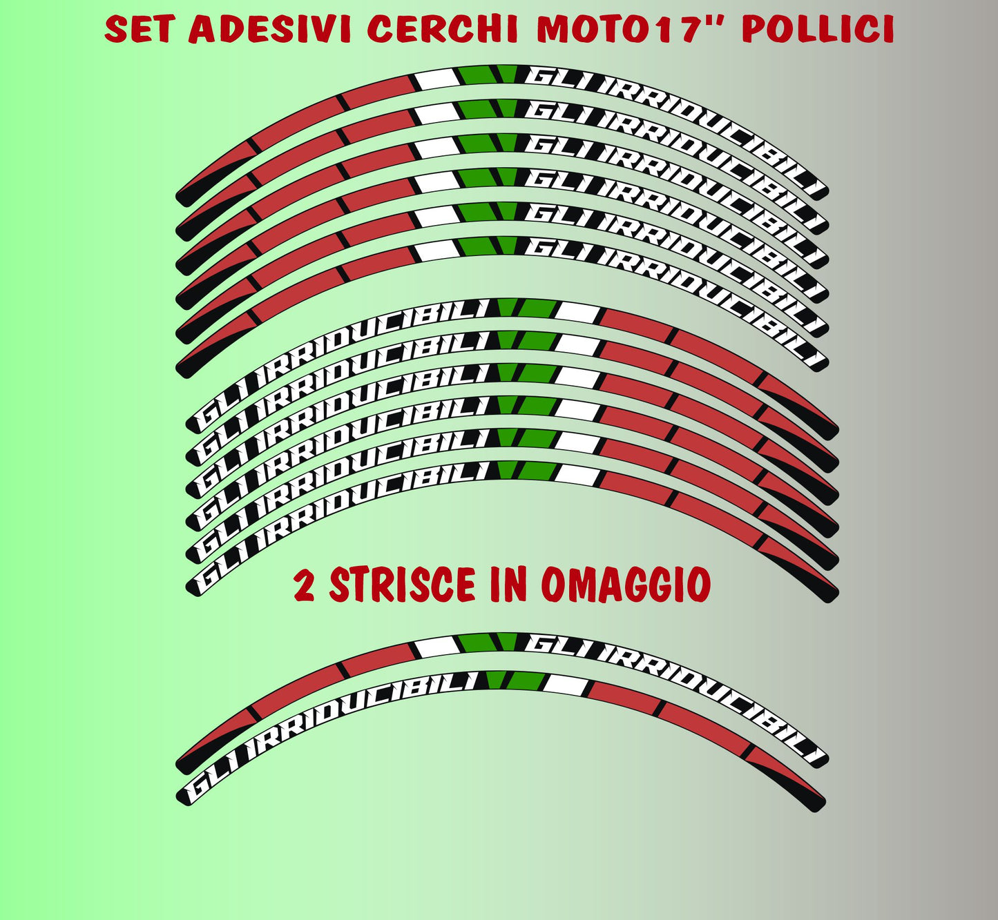 Adesivi Cerchi Moto 17 Pollici – Kit per 2 Ruote BANDIERA ITALIANA– stickers rims Lucidi Resistenti a Sole e Pioggia – Decorazioni per Cerchioni Moto D0145