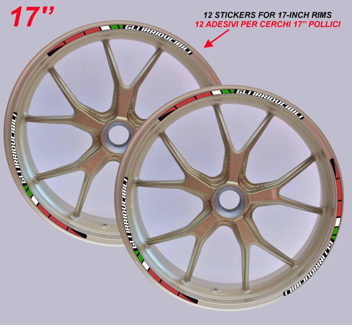 Adesivi Cerchi Moto 17 Pollici – Kit per 2 Ruote BANDIERA ITALIANA– stickers rims Lucidi Resistenti a Sole e Pioggia – Decorazioni per Cerchioni Moto D0145