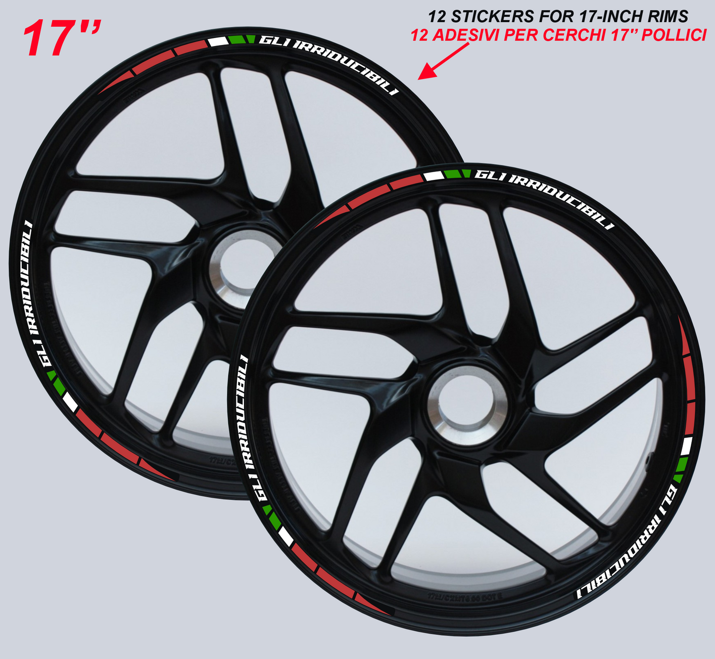 Adesivi Cerchi Moto 17 Pollici – Kit per 2 Ruote BANDIERA ITALIANA– stickers rims Lucidi Resistenti a Sole e Pioggia – Decorazioni per Cerchioni Moto D0145