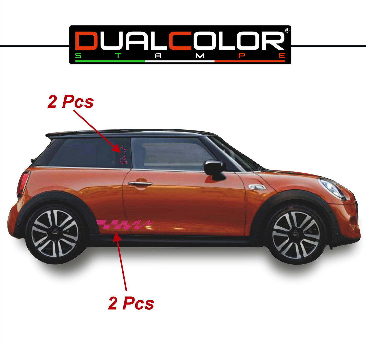 Adesivi compatibili con MINI Cooper S One JCW R50 R52 R53 R56 R57 F55 F56 F57 per minigonne laterali (4 pezzi) Strisce laterali decalcomania a scacchi 0372