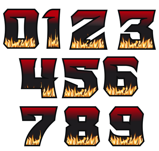 Numeri Gara Adesivi Fiamma Rosso/Nero – Moto Auto Caschi motocross 0446