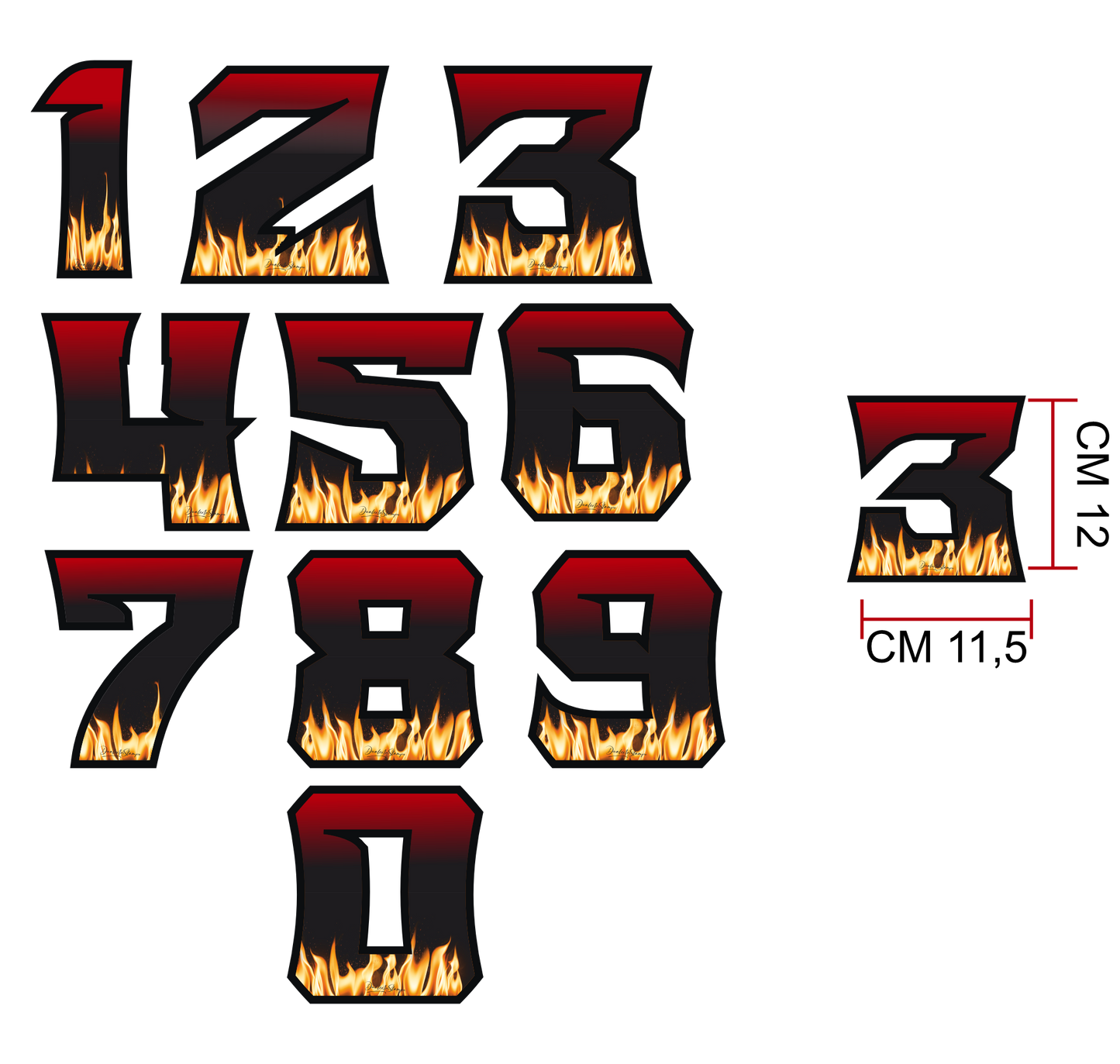 Numeri Gara Adesivi Fiamma Rosso/Nero – Moto Auto Caschi motocross 0446