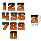 Numeri Adesivi Gara 0-9 per Moto, Caschi, Kart, Auto – Effetto Fiamma Arancione/Nero – Stickers Waterproof & UV – Decalcomanie Sport Racing Flame 0447