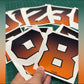 Numeri Adesivi Gara 0-9 per Moto, Caschi, Kart, Auto – Effetto Fiamma Arancione/Nero – Stickers Waterproof & UV – Decalcomanie Sport Racing Flame 0447