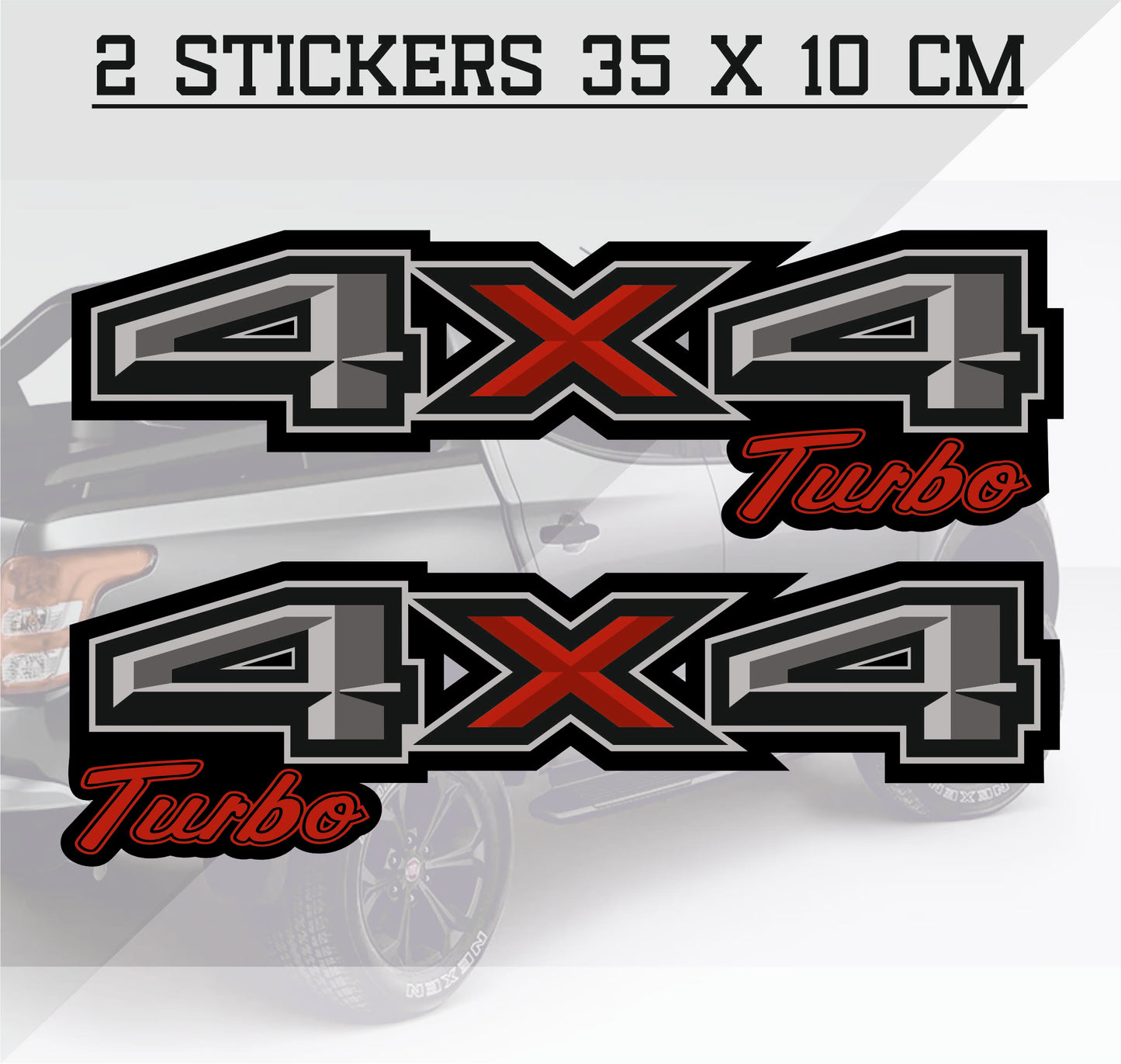 4x4 Turbo Adesivi per Auto e Fuoristrada, Set 2 Decalcomanie Laterali, 35 x 10 cm, Design Sportivo, Resistenti agli Agenti Atmosferici 0449