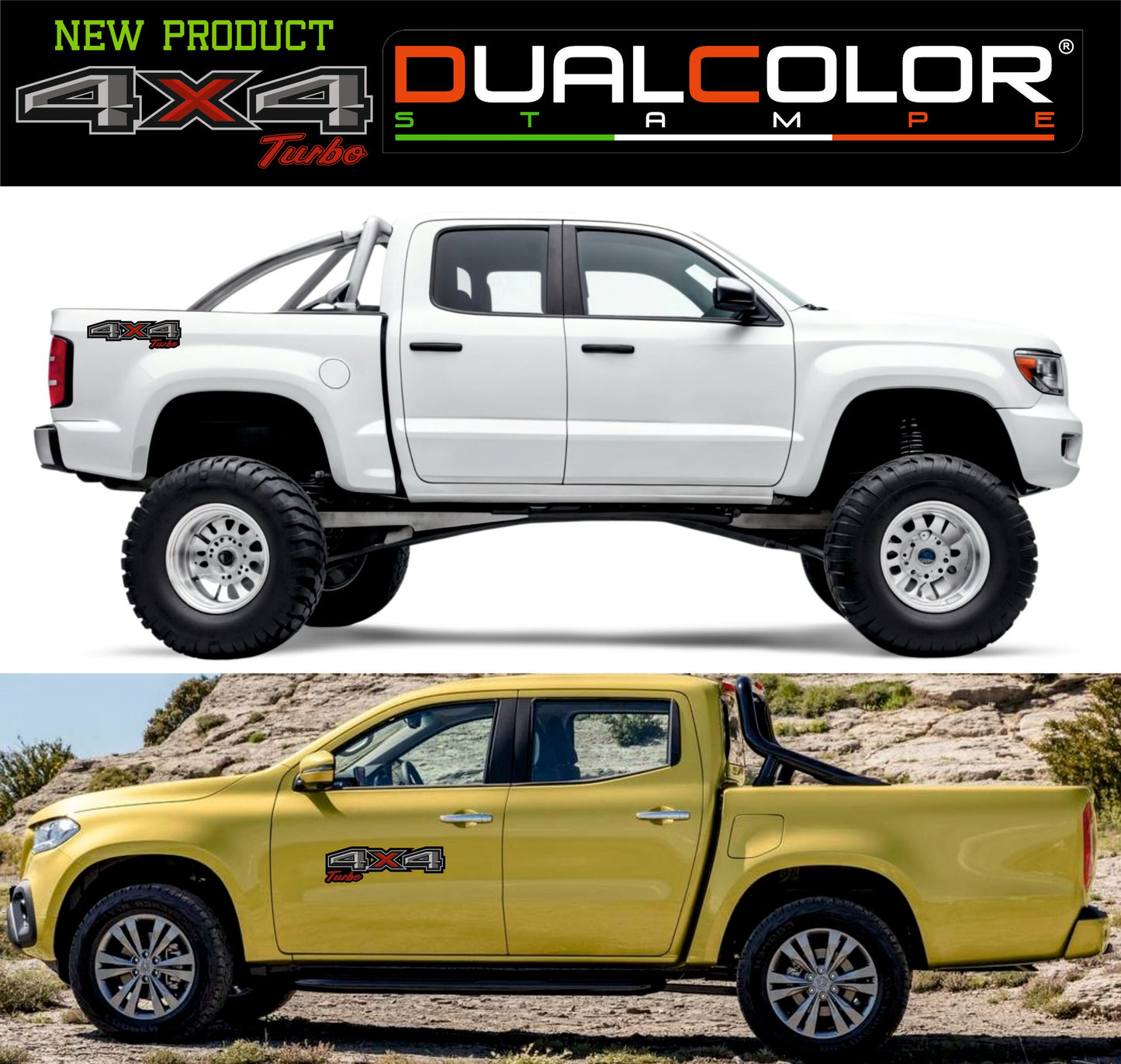 4x4 Turbo Adesivi per Auto e Fuoristrada, Set 2 Decalcomanie Laterali, 35 x 10 cm, Design Sportivo, Resistenti agli Agenti Atmosferici 0449