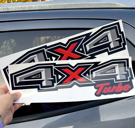 4x4 Turbo Adesivi per Auto e Fuoristrada, Set 2 Decalcomanie Laterali, 35 x 10 cm, Design Sportivo, Resistenti agli Agenti Atmosferici 0449